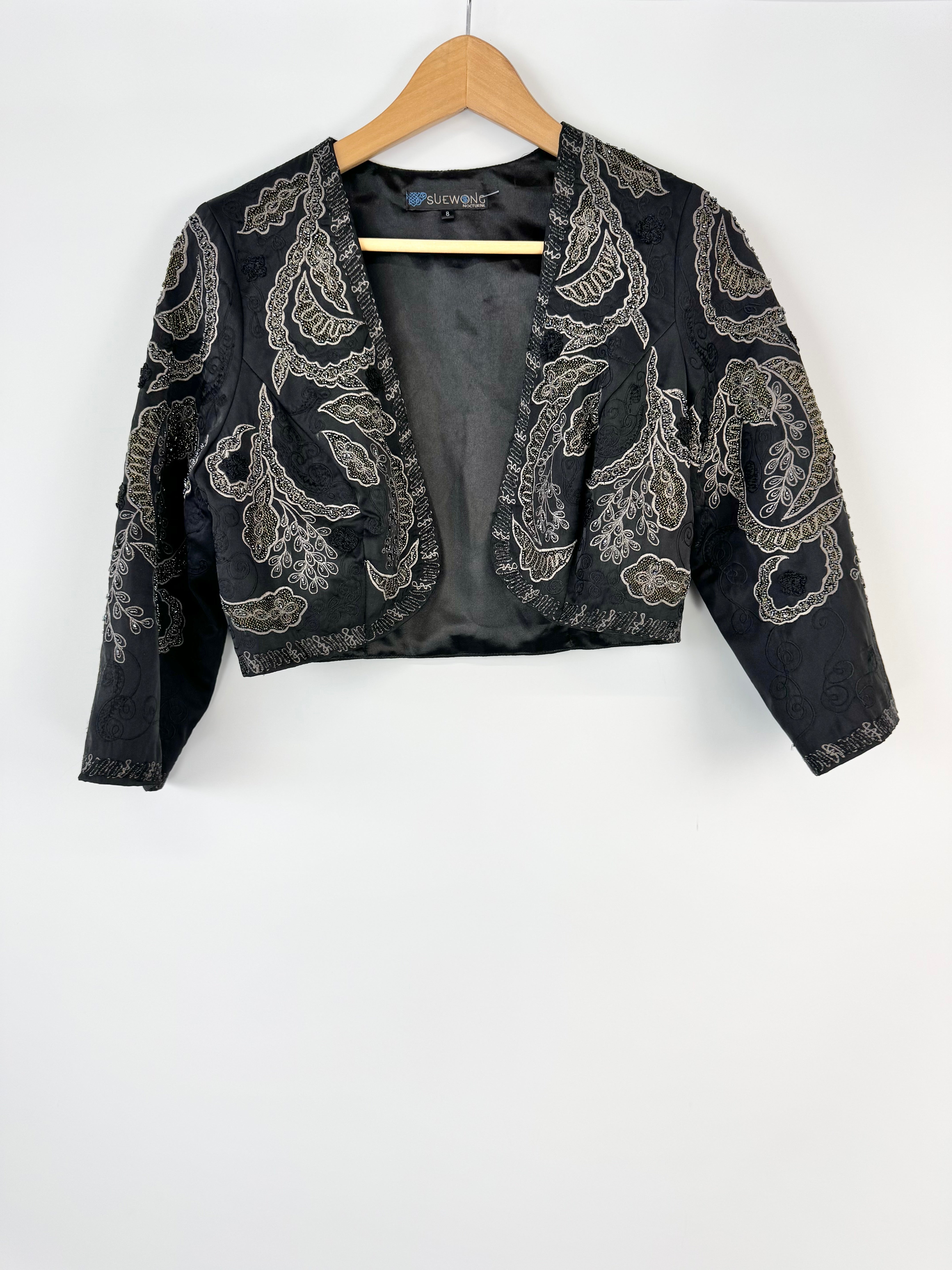 Sue Wong Nocturnal Bead & Lace Cropped Jacket - AU8/10