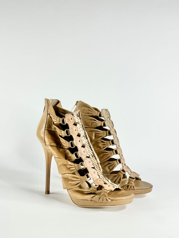 Jimmy Choo 'Ember' Snakeskin & Beige Stiletto Peep Toes - EU41