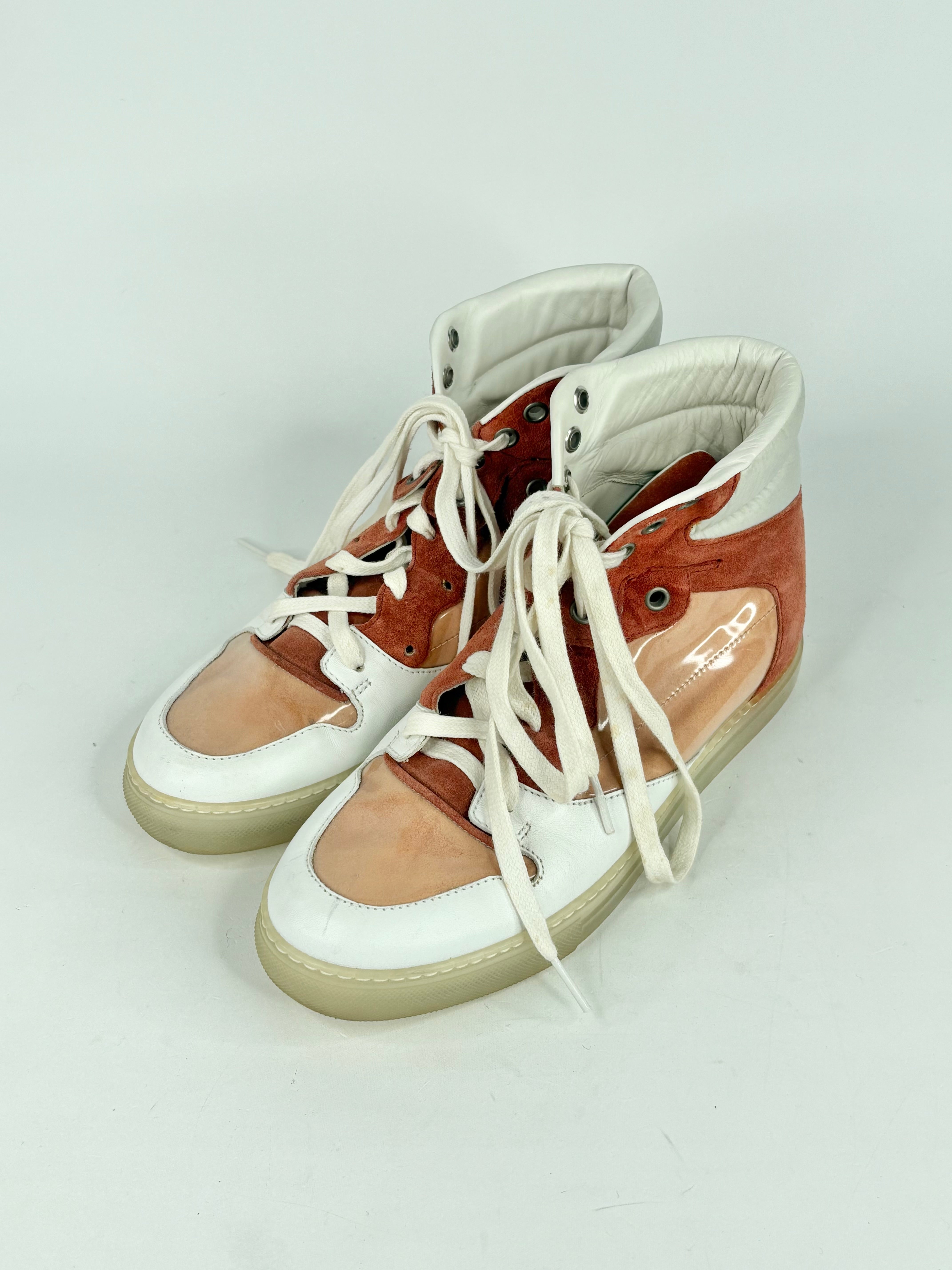 Balenciaga Peach & Burnt Orange Suede Contrast High-Top Sneakers - EU38