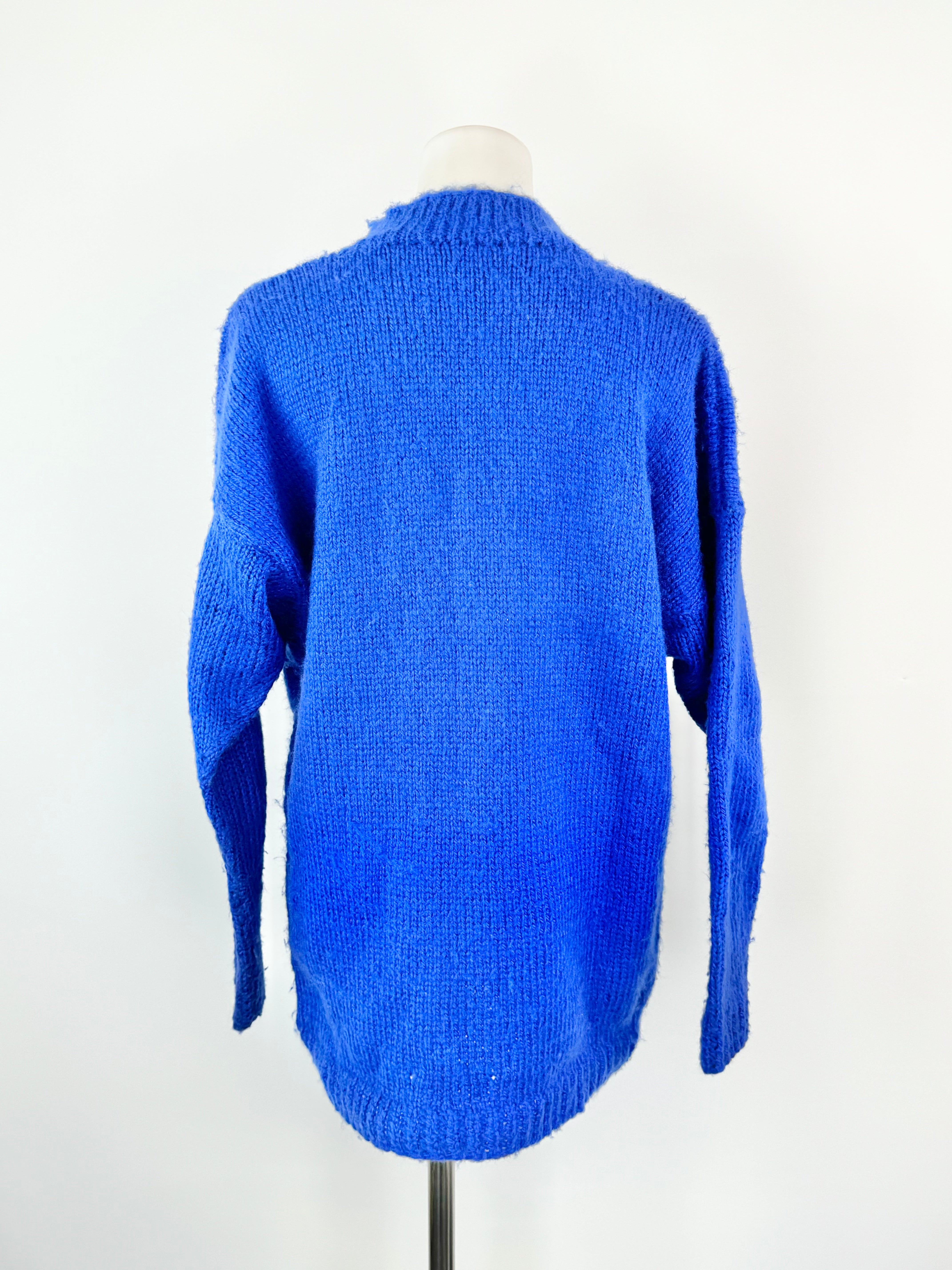 Vintage 80s Blue Hand Knitted Jumper - AU10