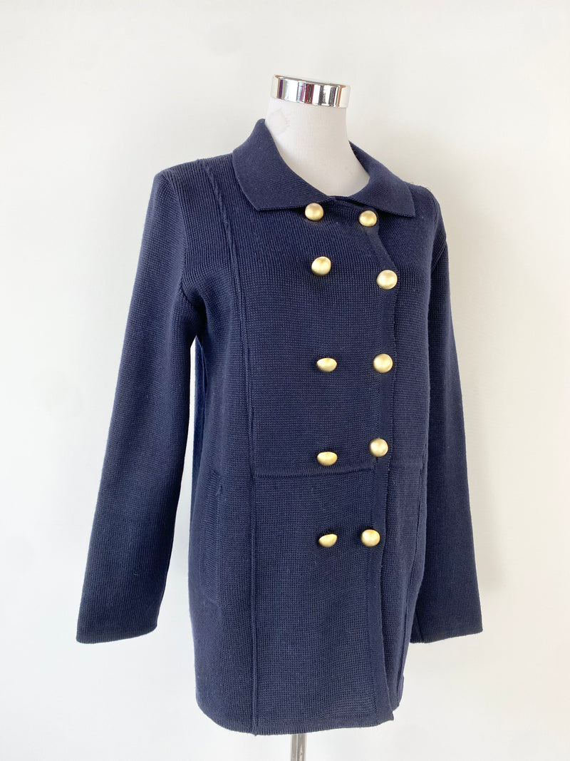 Carine Midnight Blue Wool Double Breasted Wool Coat - AU10