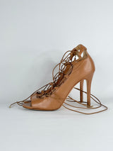 Scanlan Theodore Tan Leather High Heel Lace-Up Sandals - EU39