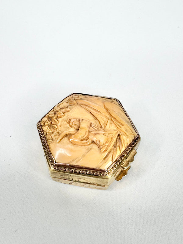 Vintage Hexagon Gilt & Bone Tin
