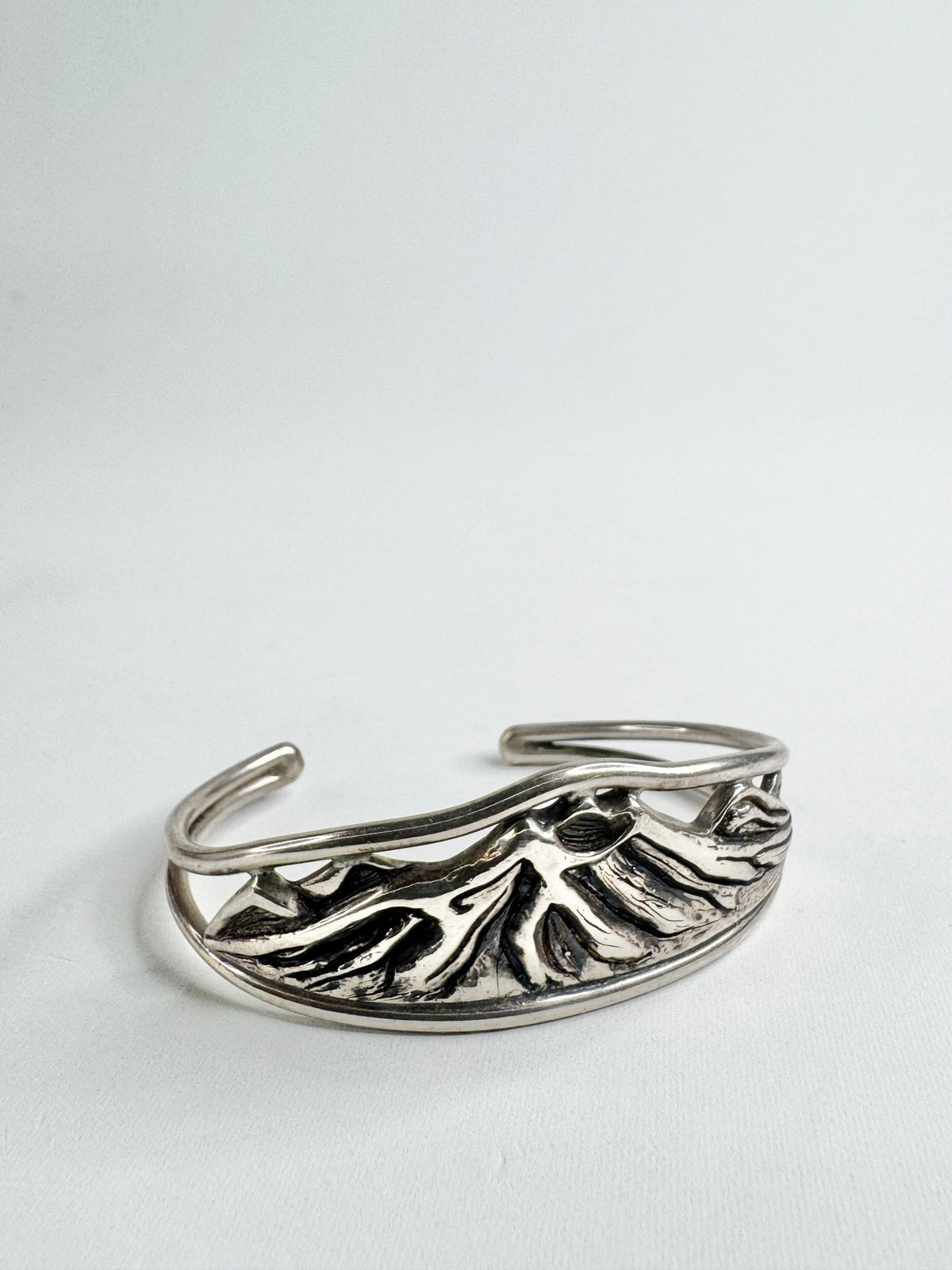 Vintage Silver Art Nouveau Mountain Scene Cuff