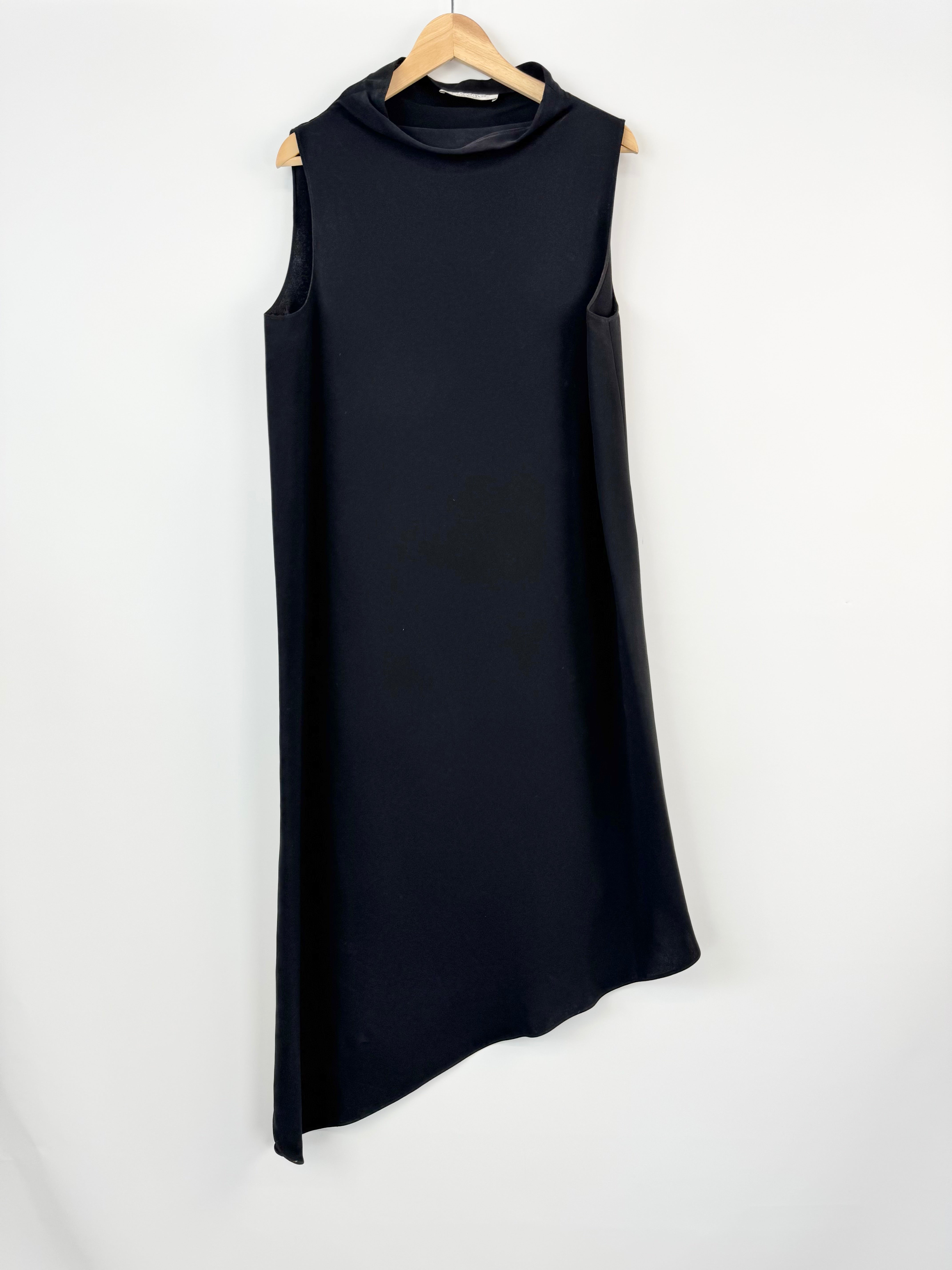 Carla Zampatti Black Cowl Neck Asymmetrical Midi Dress - AU10