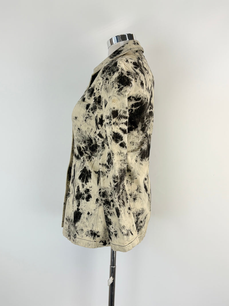 Michael by Michael Kors Off-White & Black Tie-Dye Denim Jacket - AU10/12