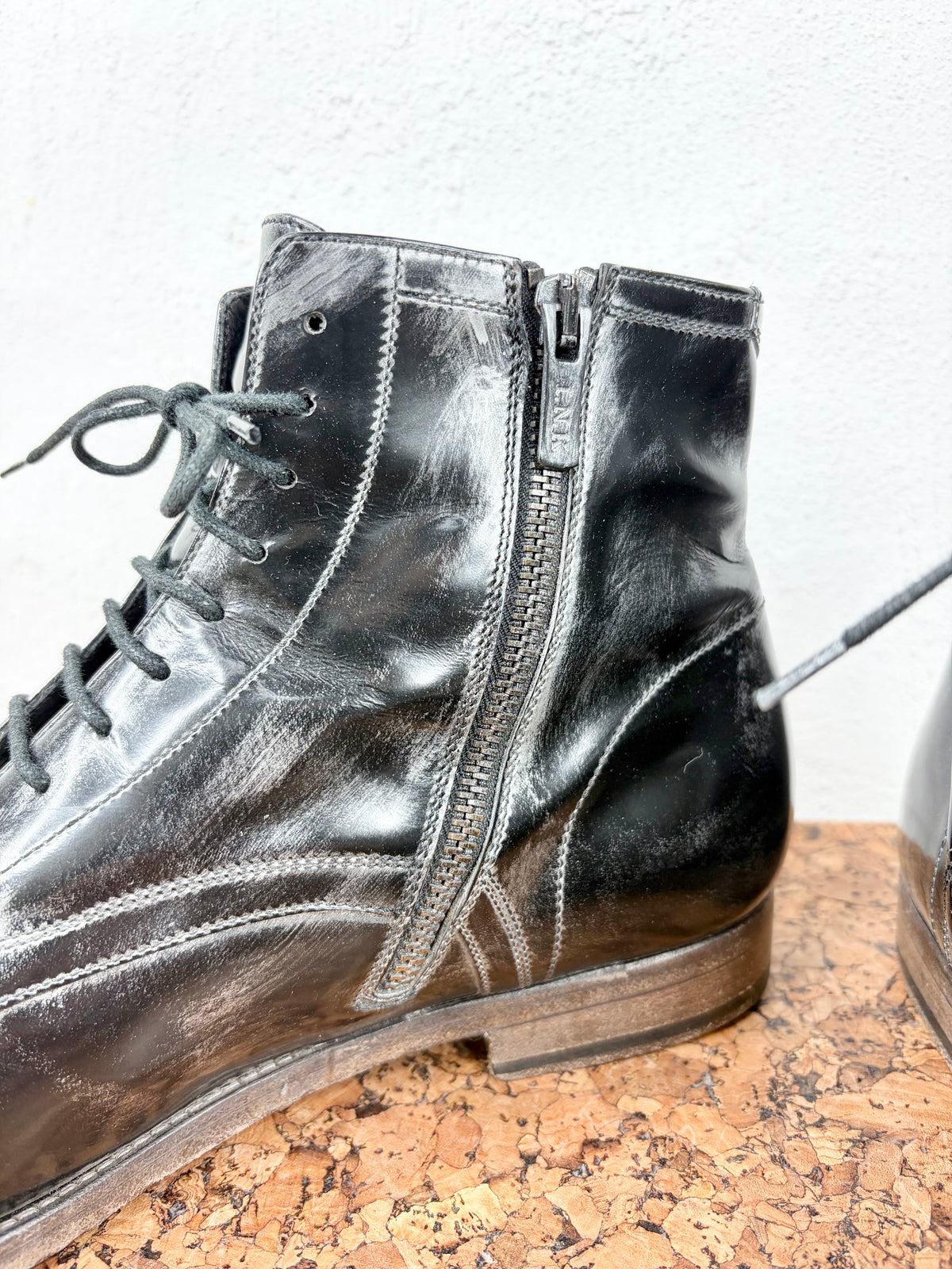 INK Black & Brushed Silver Brogue Detailed Lace Up Boots - EU42