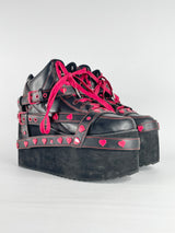 YRU Black & Red Hearts Studded Platforms - EU41