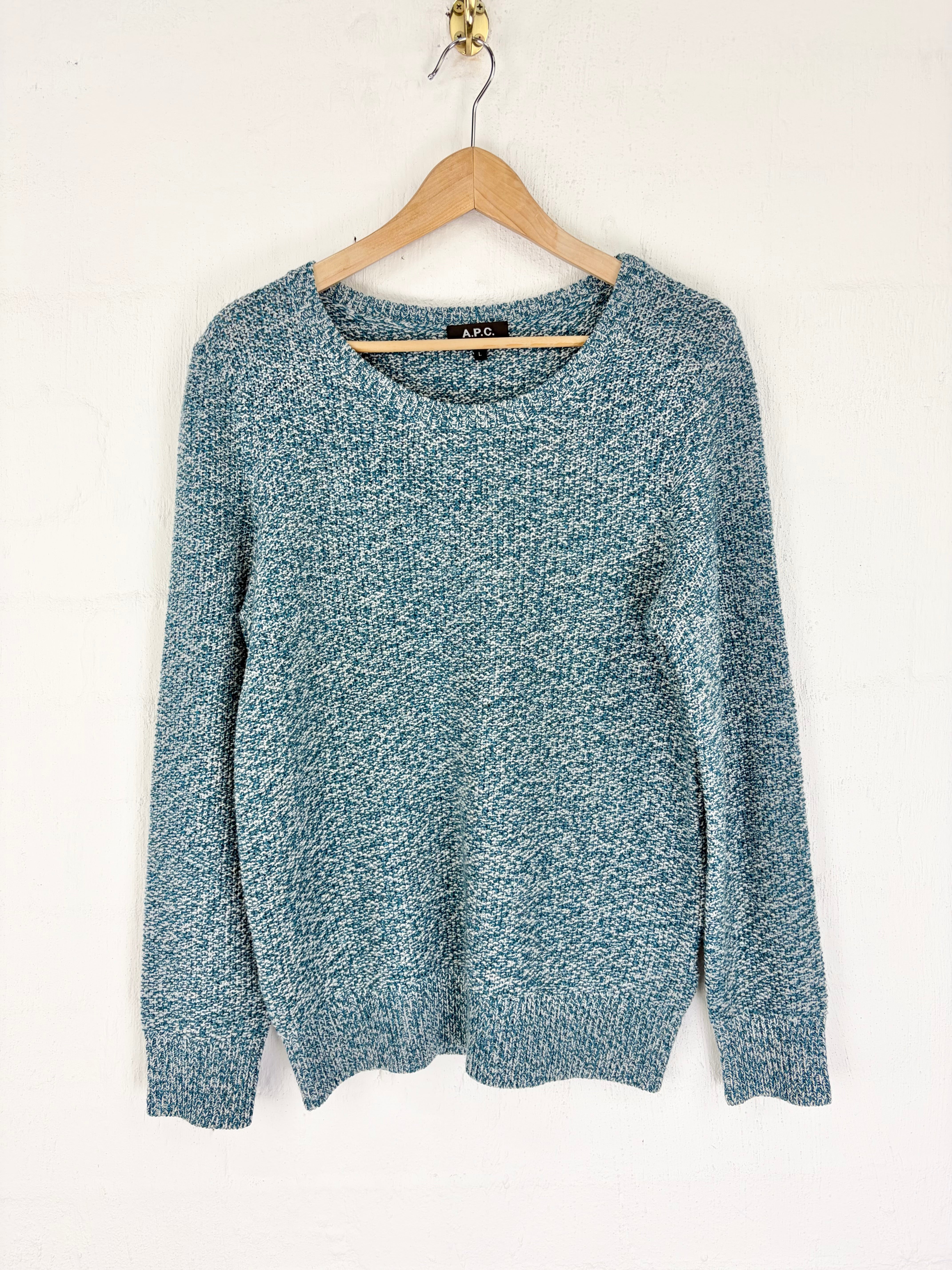 A.P.C Teal & White Patterned Wool Jumper - AU12