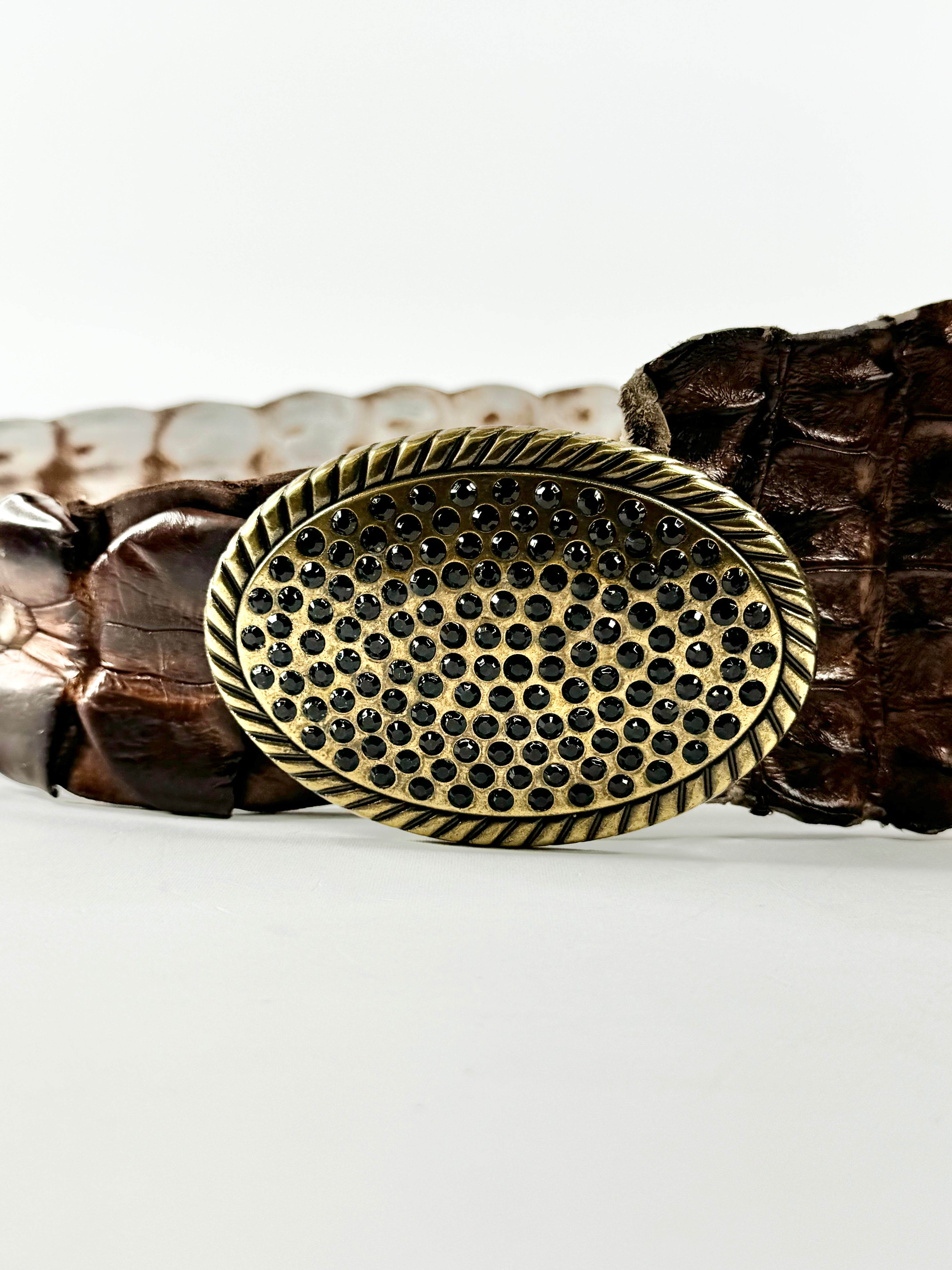 Vintage Wide Brown Crocodile Leather Belt