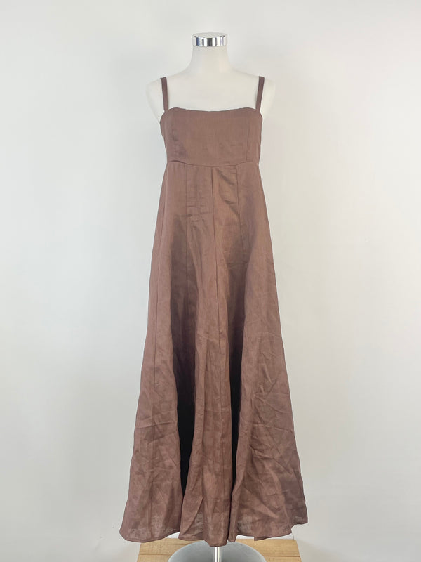 Dissh Chocolate Brown Linen Midi Dress - AU8