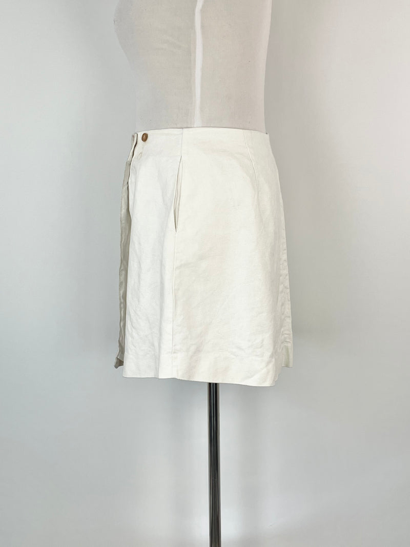 Búl Beige & White Linen Blend Midi Skirt - AU12