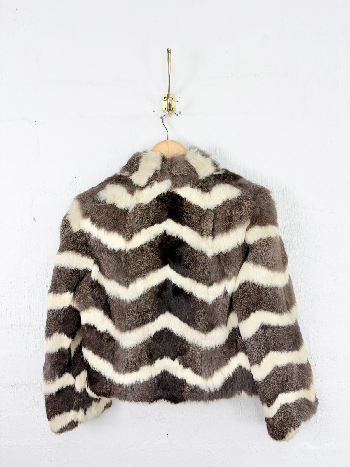 Stephen Dattner White & Grey Striped Fur Jacket - AU14