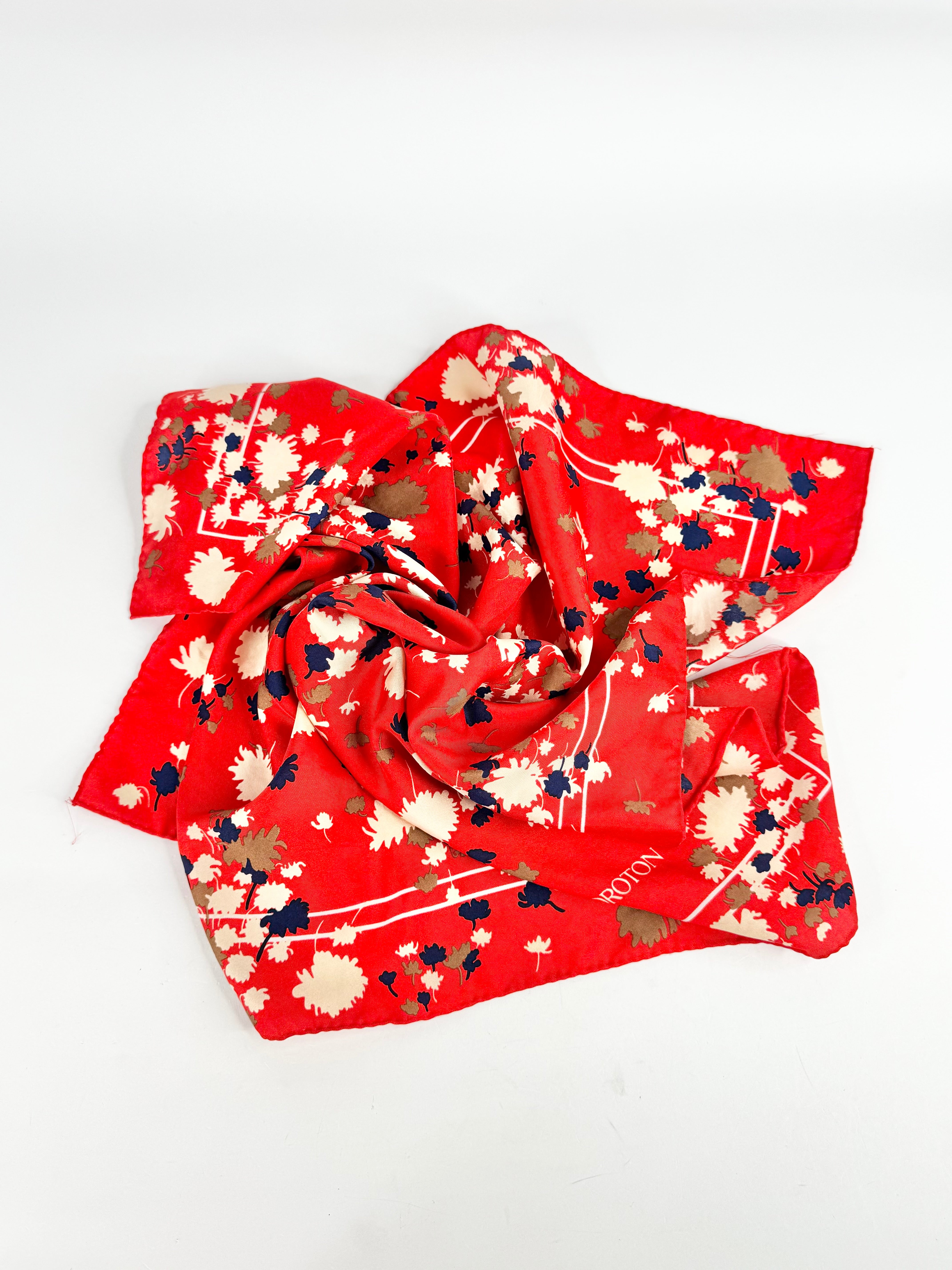 Oroton Red Silk Floral Scarf