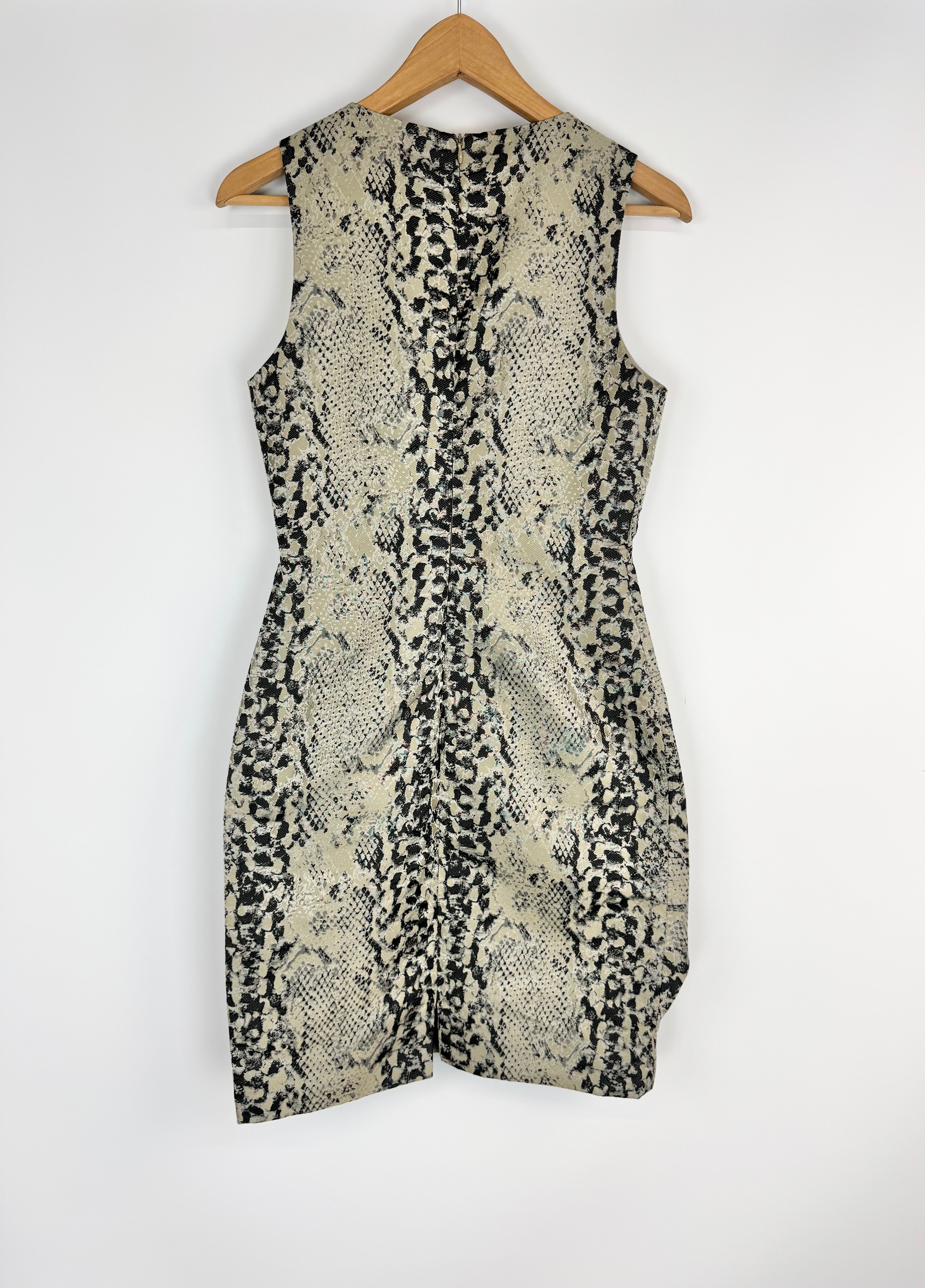 Carla Zampatti Antique Gold & Black Snakeskin Pattern Sheath Dress - AU6