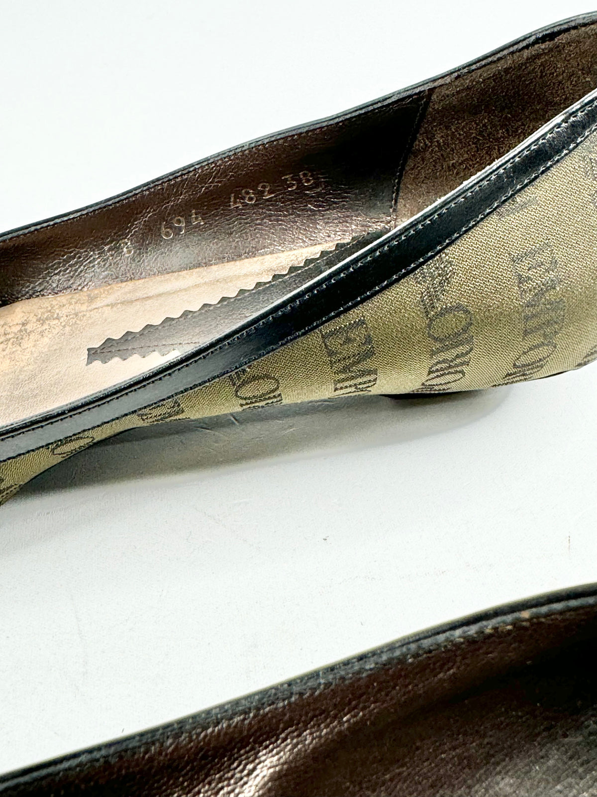 Emporio Armani Olive Green Logo Pattern Ballet Flats - EU38