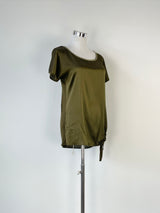 Hallhuber Donna Olive Green Silk Blend Top - AU8