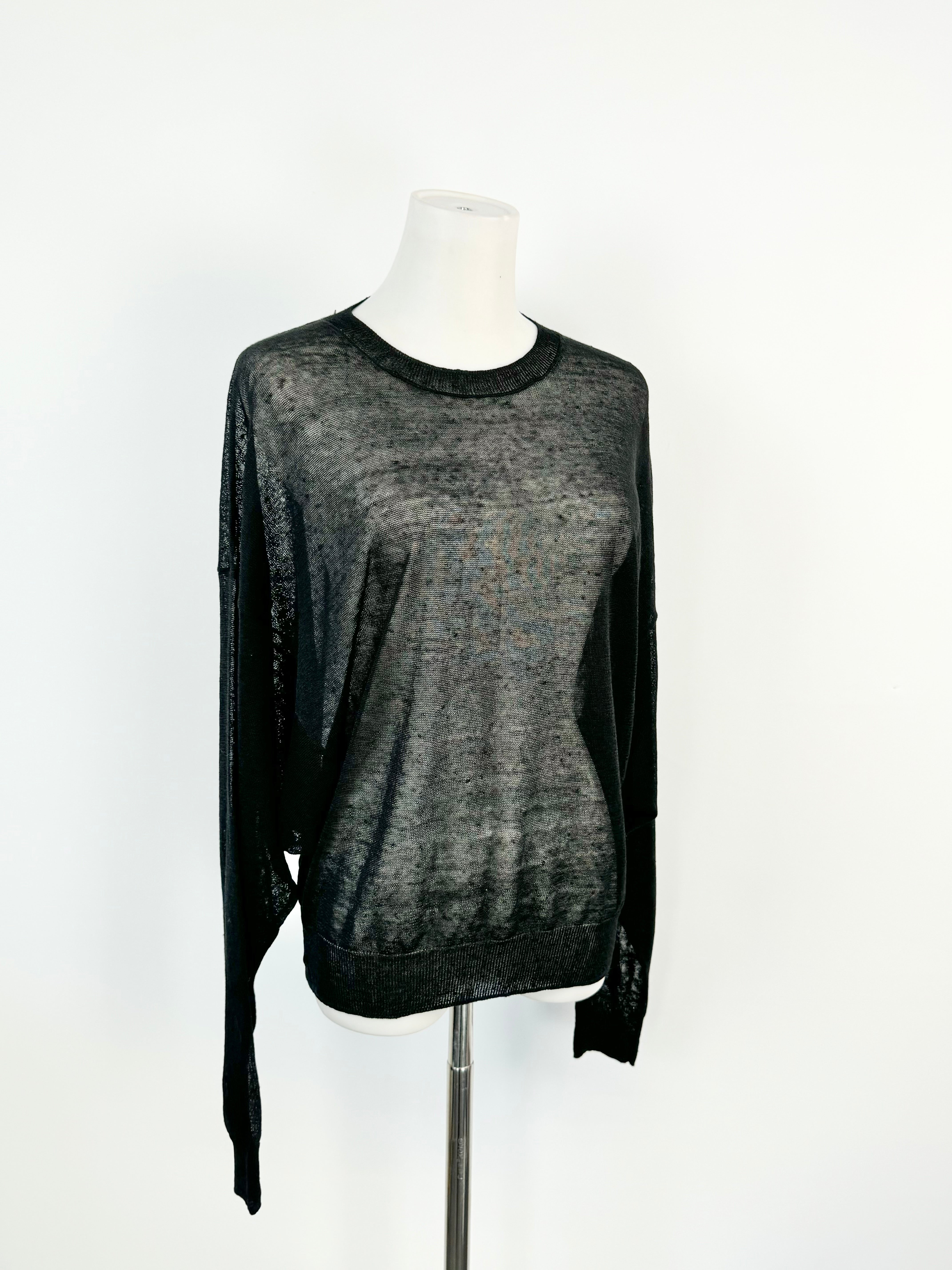 IRO Sheer Black Linen Knit 'Eugenie' Top - AU8