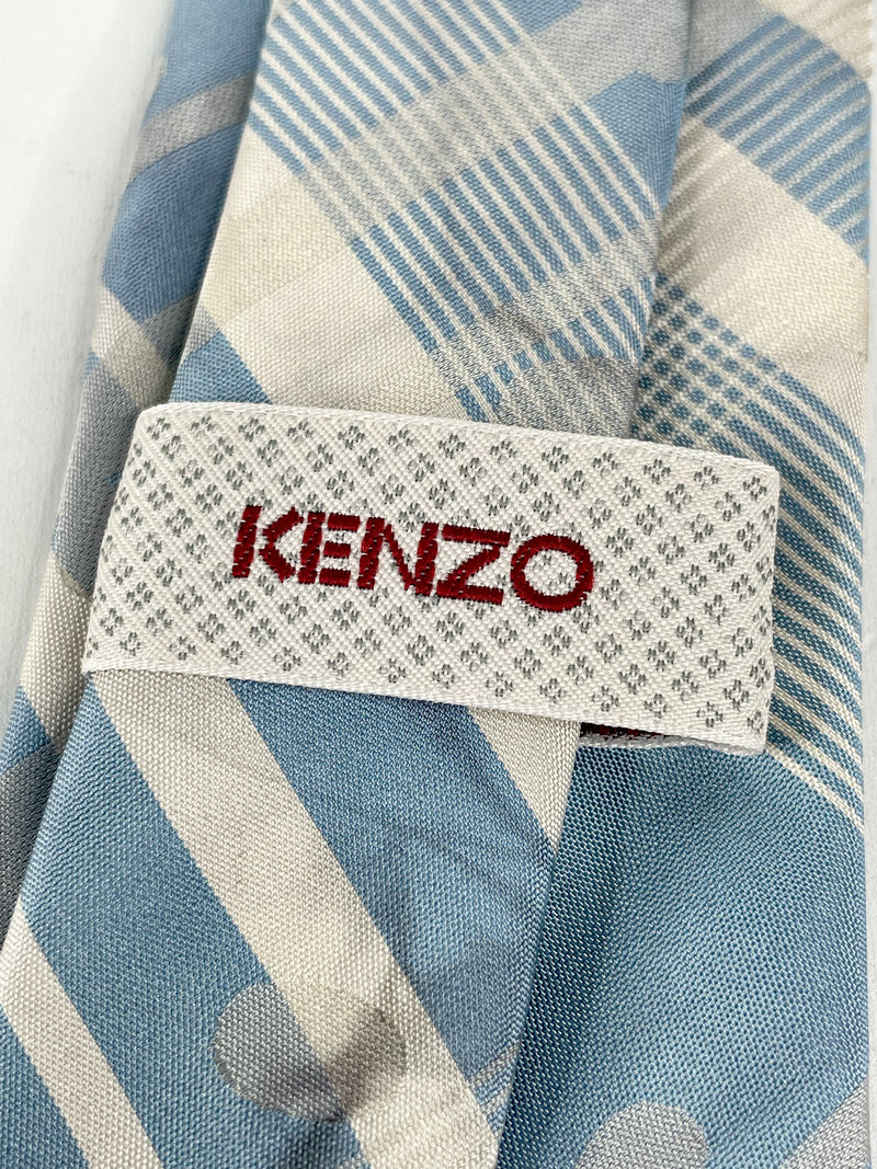 Kenzo Sky Blue & White Stripe Stained Silk Tie