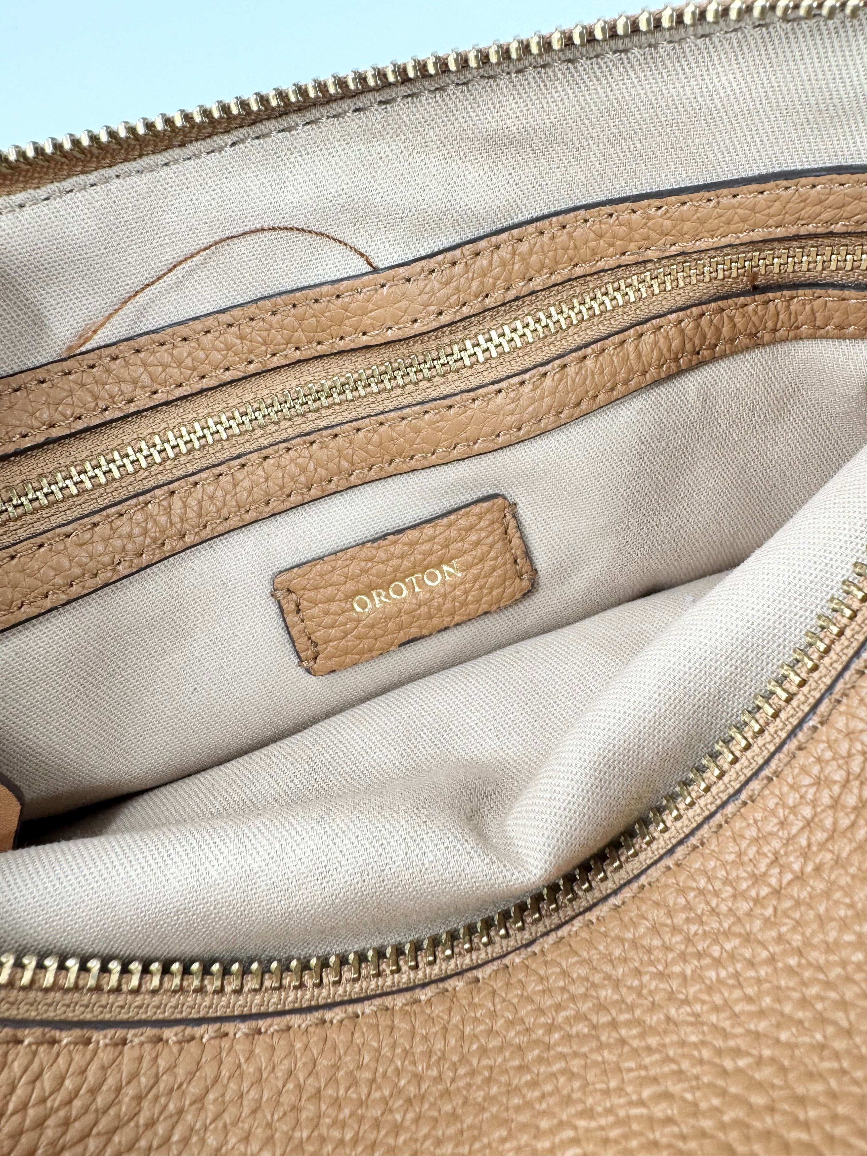 Oroton Tan 'Dylan' Grained Leather Camera Cross Body Bag