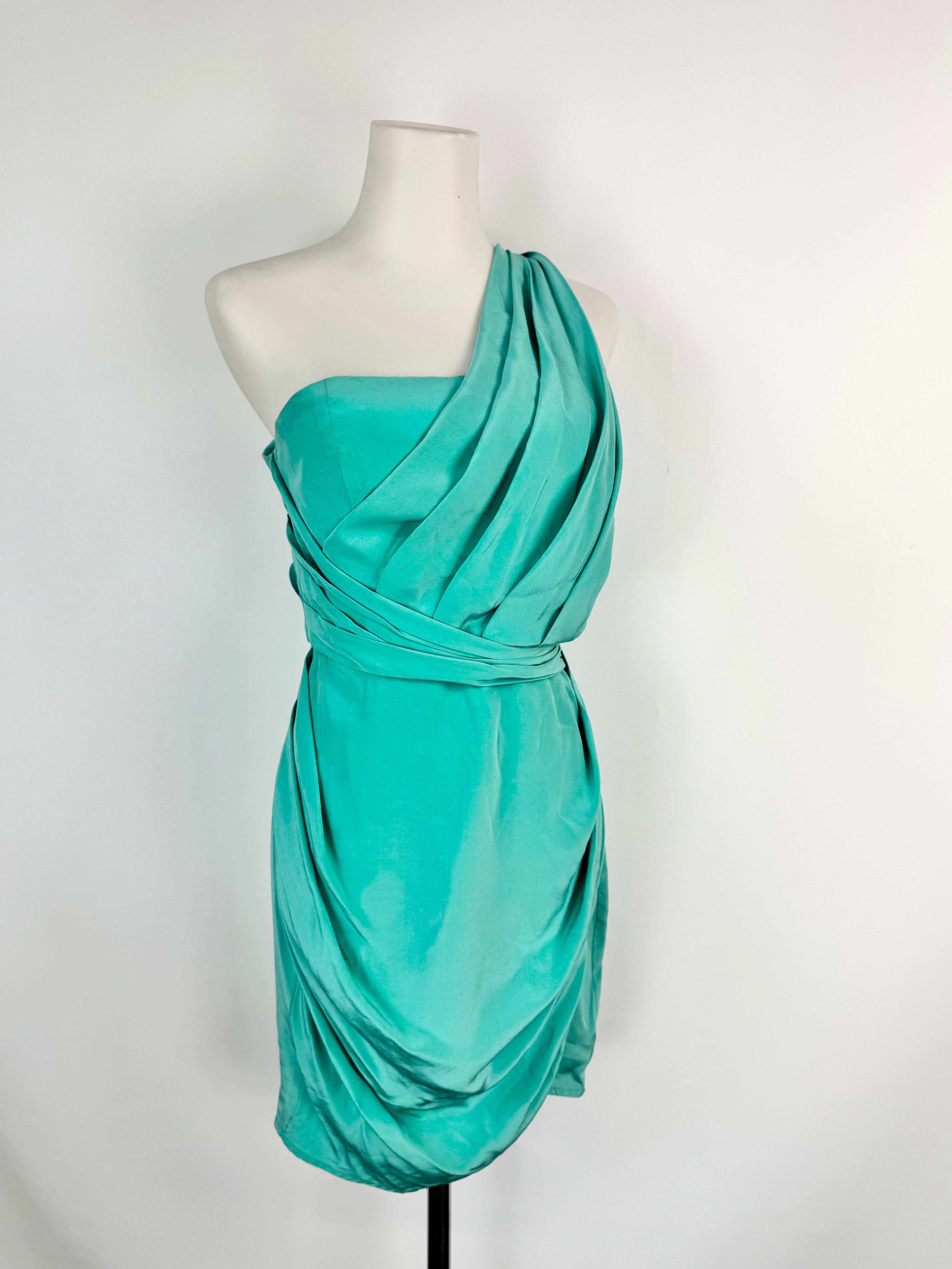 Zimmermann Aqua Off Shoulder Grecian Silk Mini Dress - AU8/10