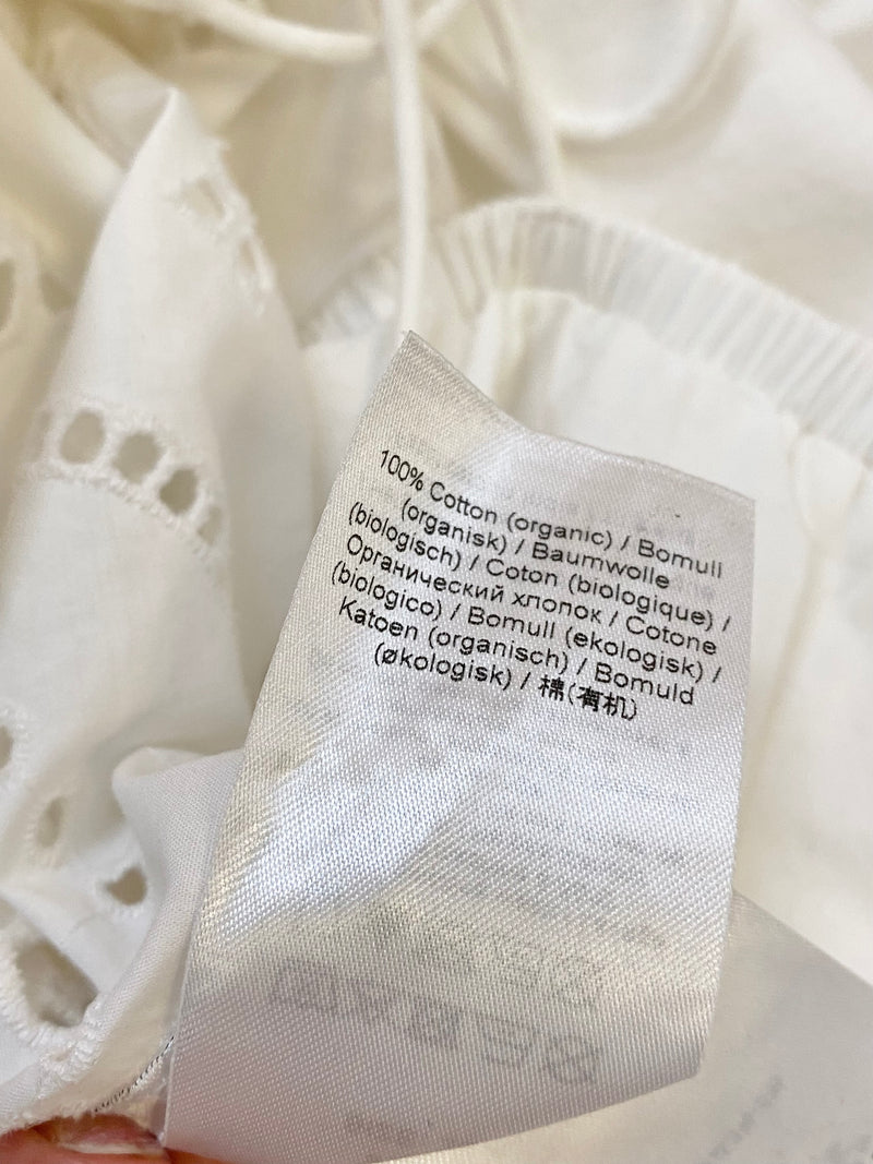 Ganni White Cotton Embroidered Sleeve Blouse - AU8/10
