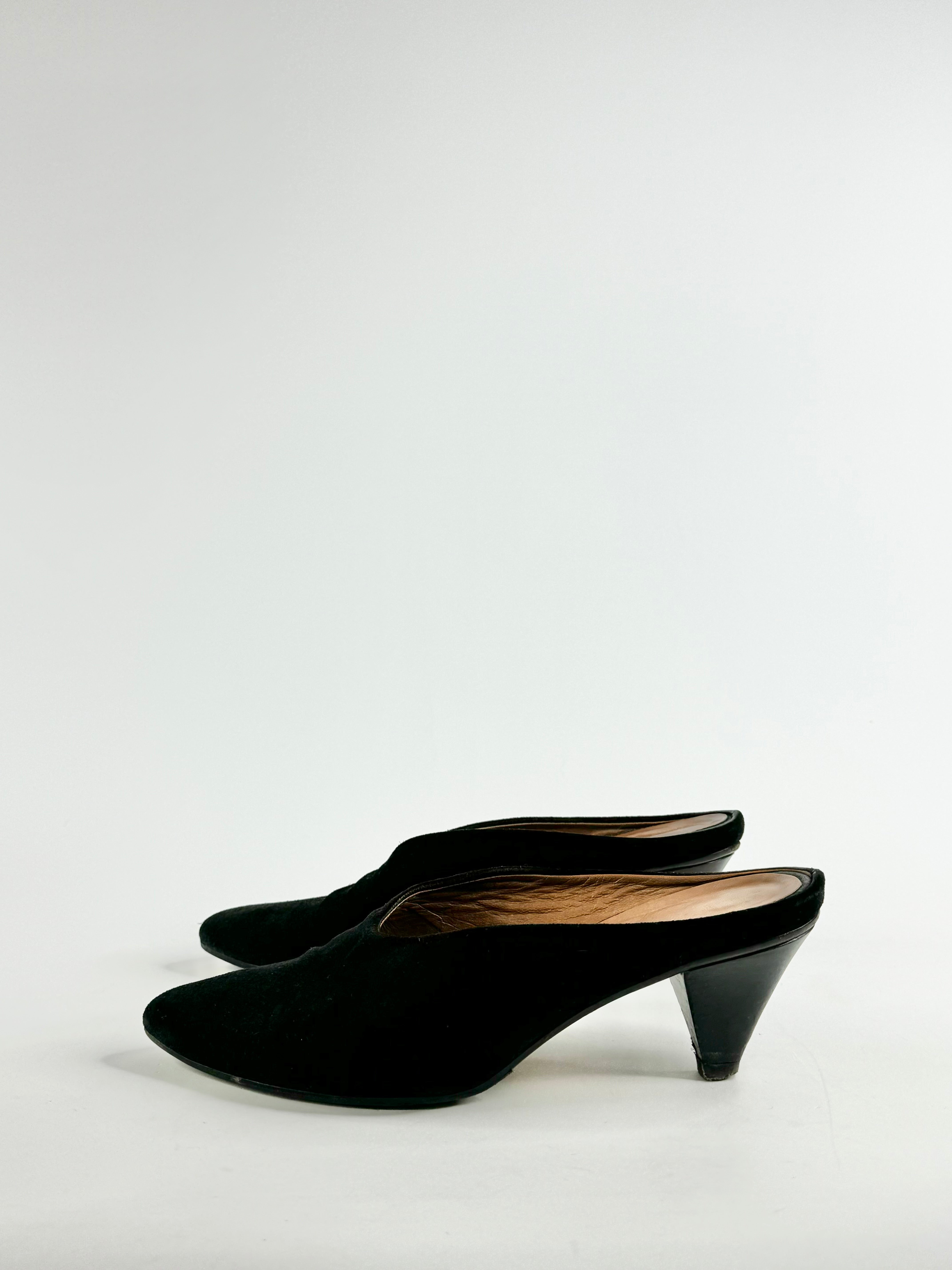 Vintage Black Suede Mules - EU39