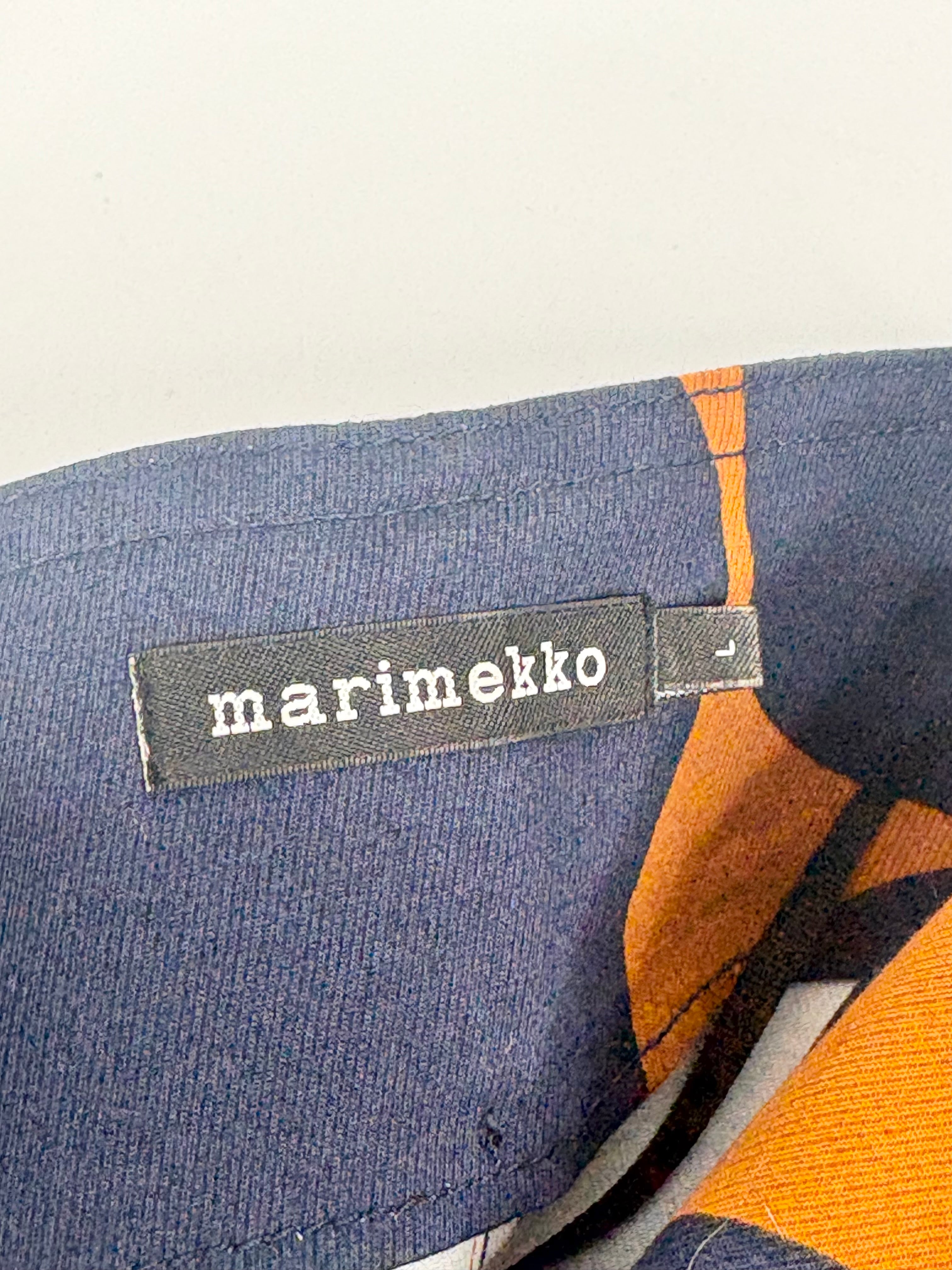 Marimekko Blue & Deep Orange 'Tahtimo' Unikko Maxi Dress - L