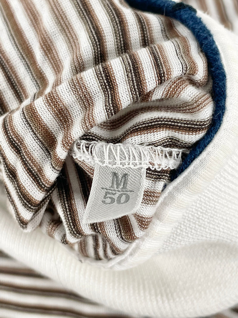 Ermenegildo Zegna Beige Striped Zip-Up Polo - M