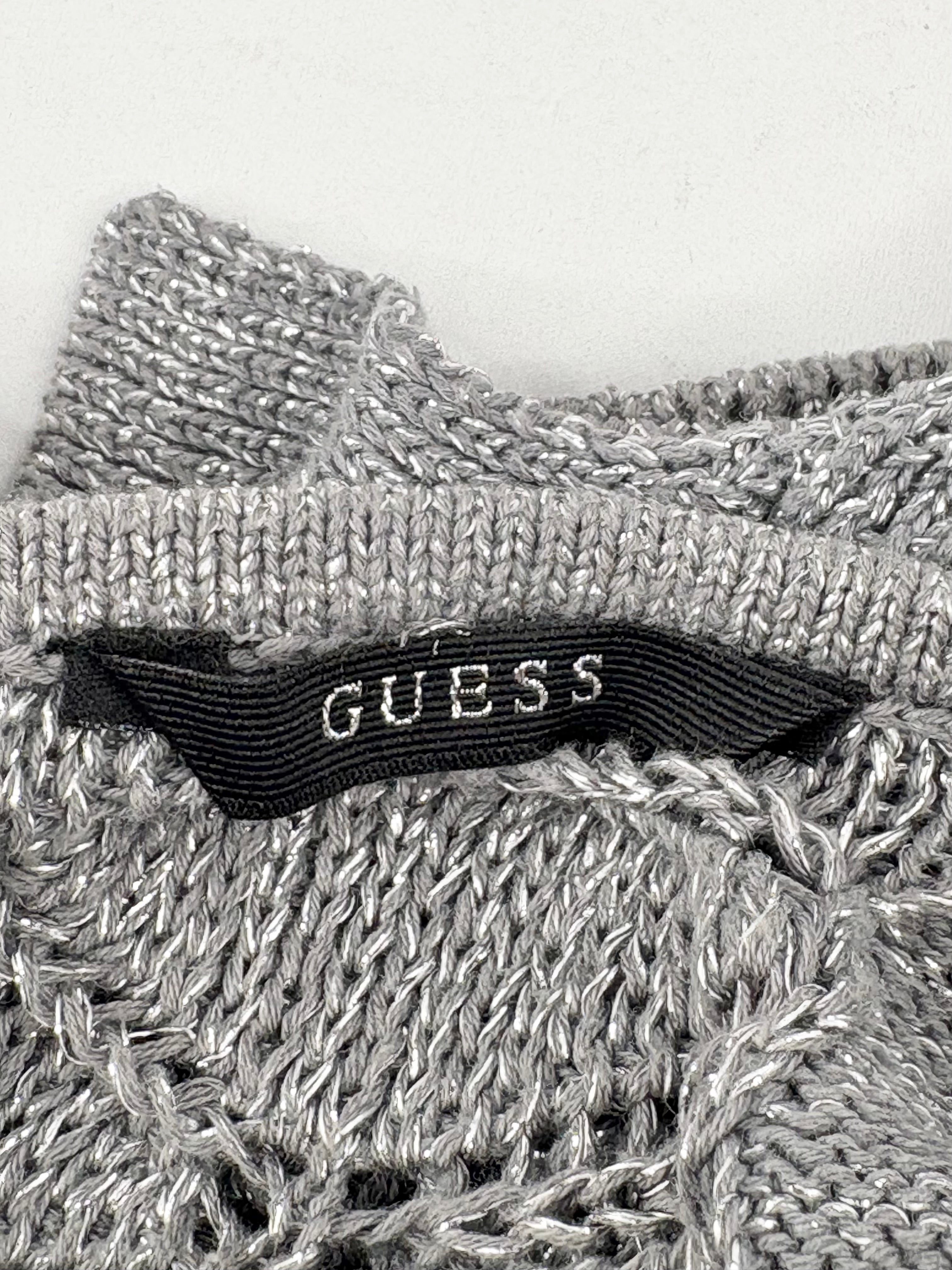 Guess Metallic Silver Lace-Knit Sweater - AU8