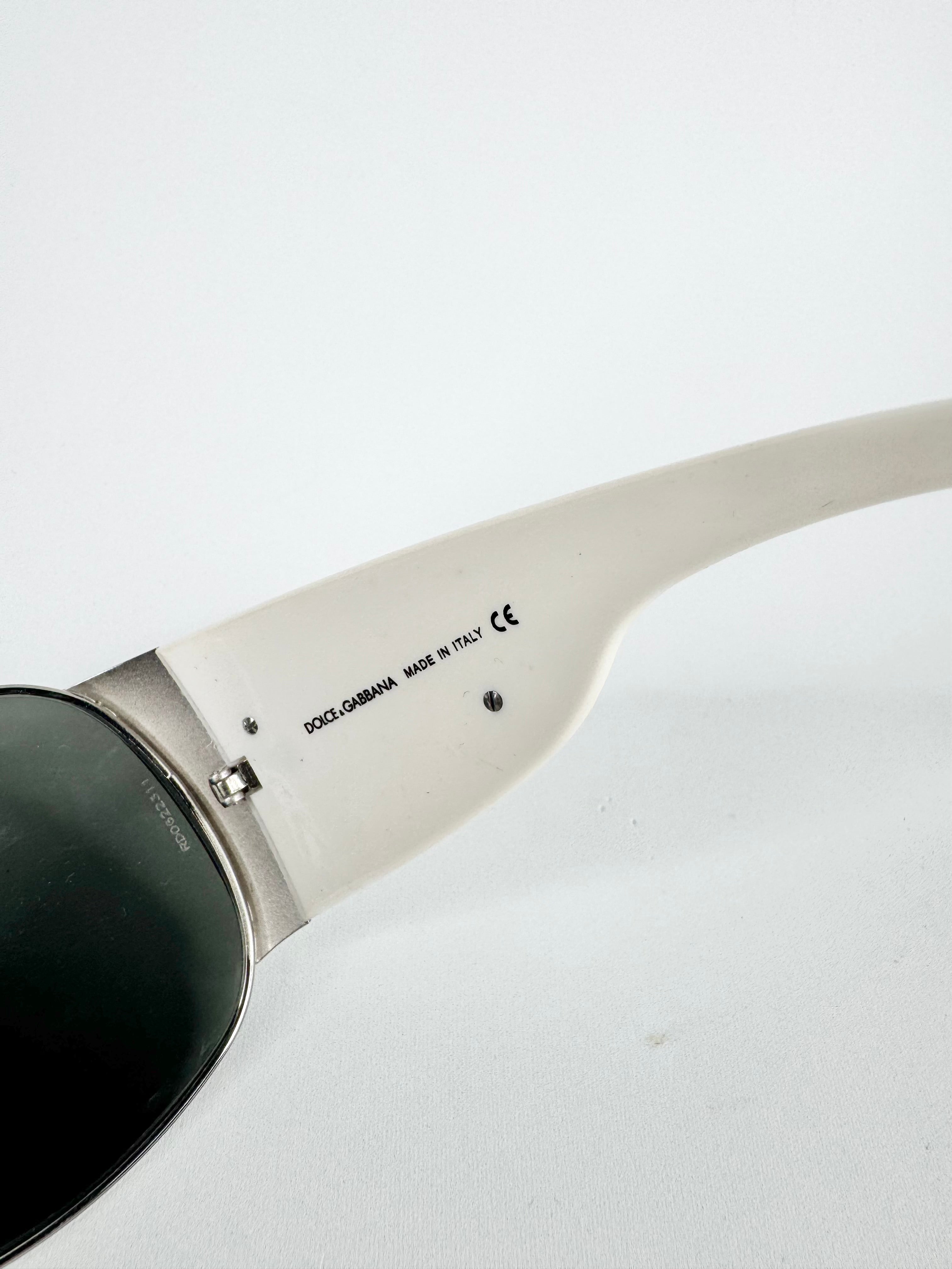 Dolce & Gabbana White Frame Shield Sunglasses