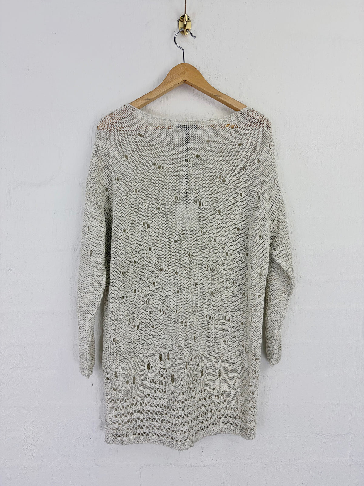 Sarah Pacini White & Gold Sheer Knit Long Sweater NWT - AU8/10