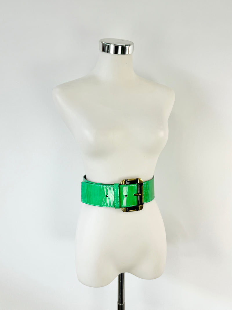 GF Ferre Jade Green Patent Leather Belt - S/M