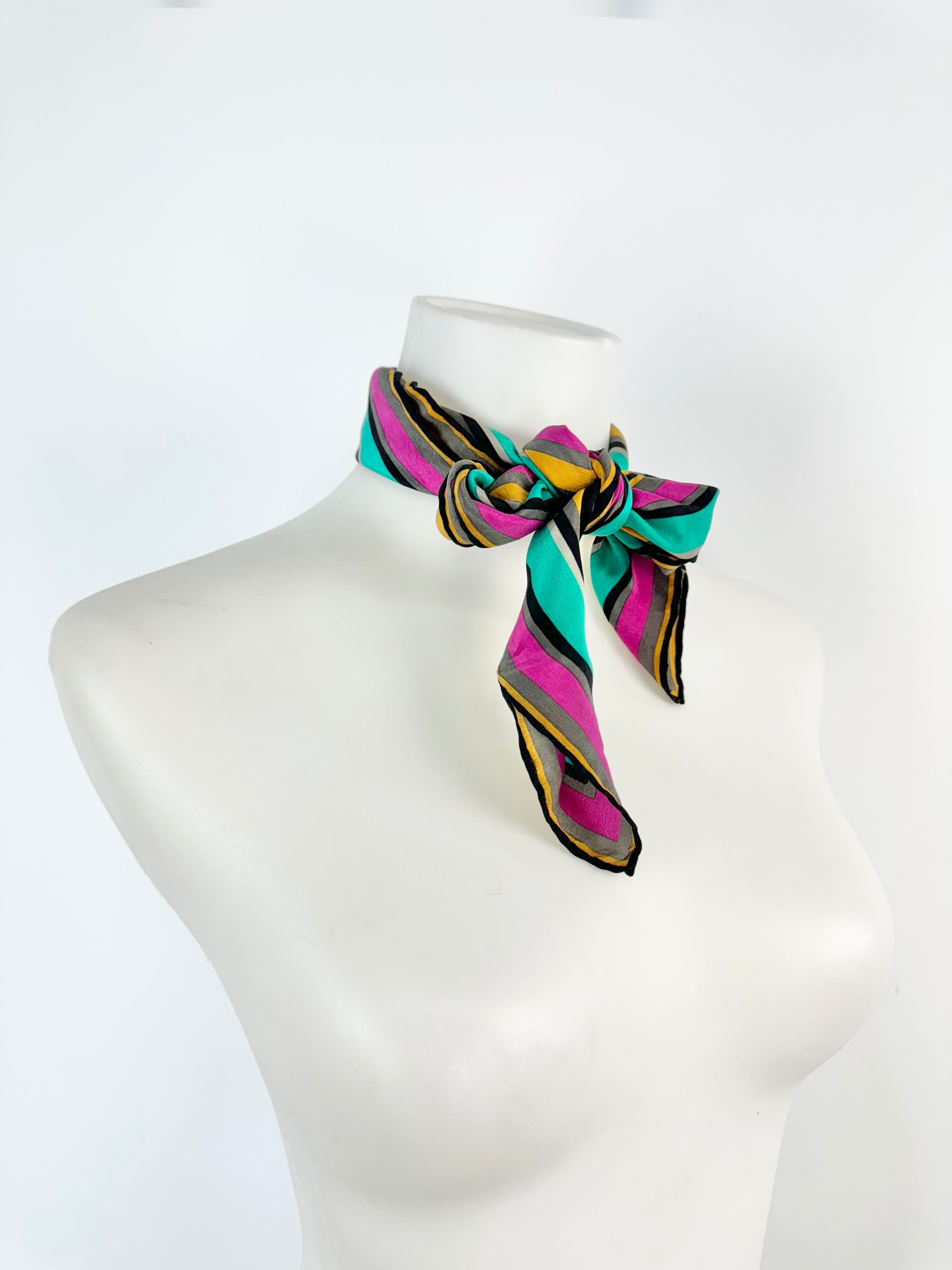 Vintage Jaeger Emerald Green & Fuchsia Silk Scarf