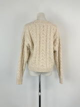 Husk Cable Knit Cream Alpaca & Wool Blend Cropped Sweater - AU8