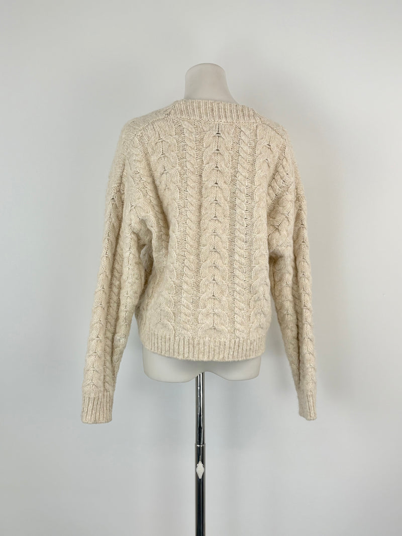 Husk Cable Knit Cream Alpaca & Wool Blend Cropped Sweater - AU8