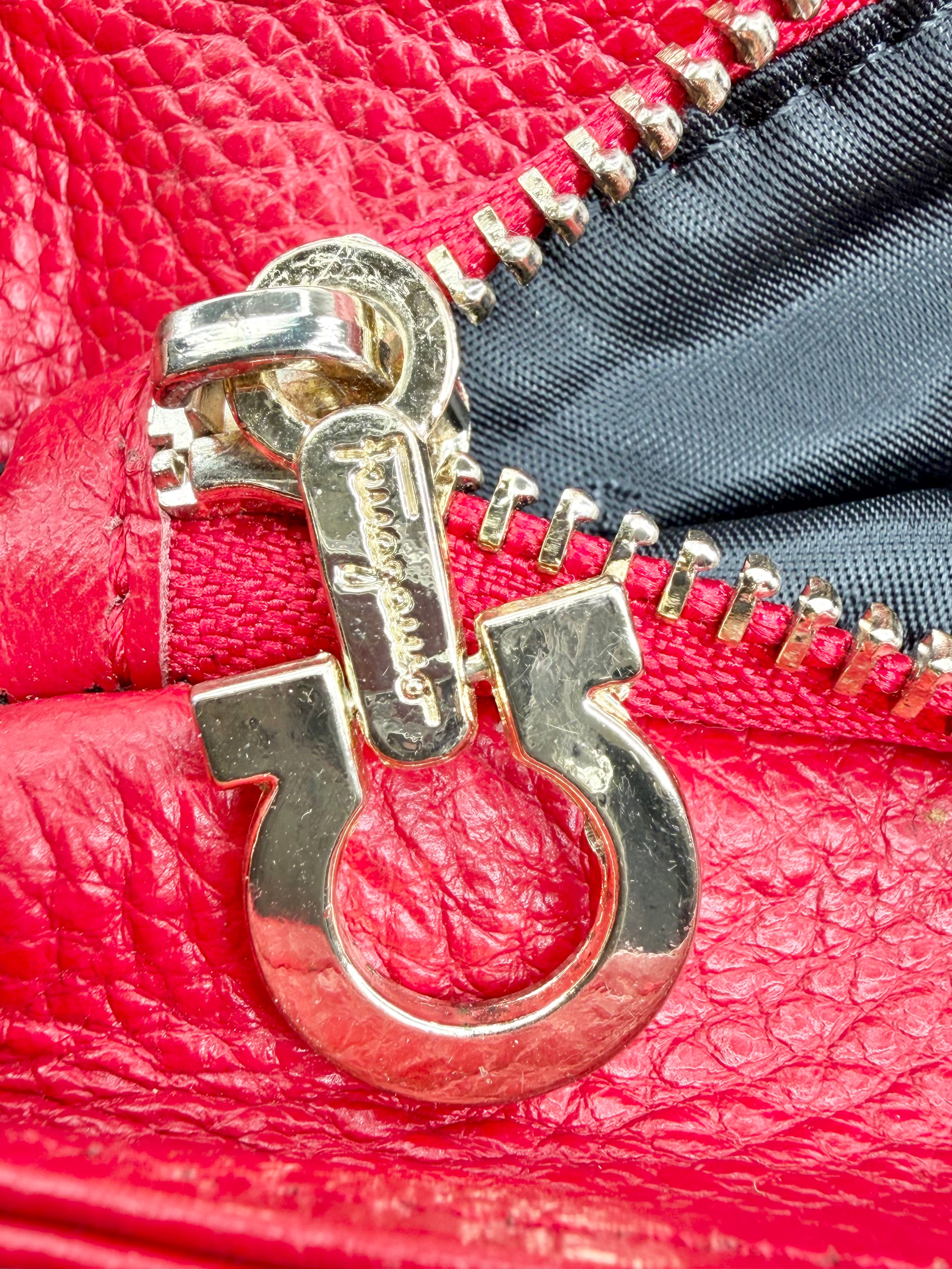 Salvatore Ferragamo Red Pebbled Leather Shoulder Bag