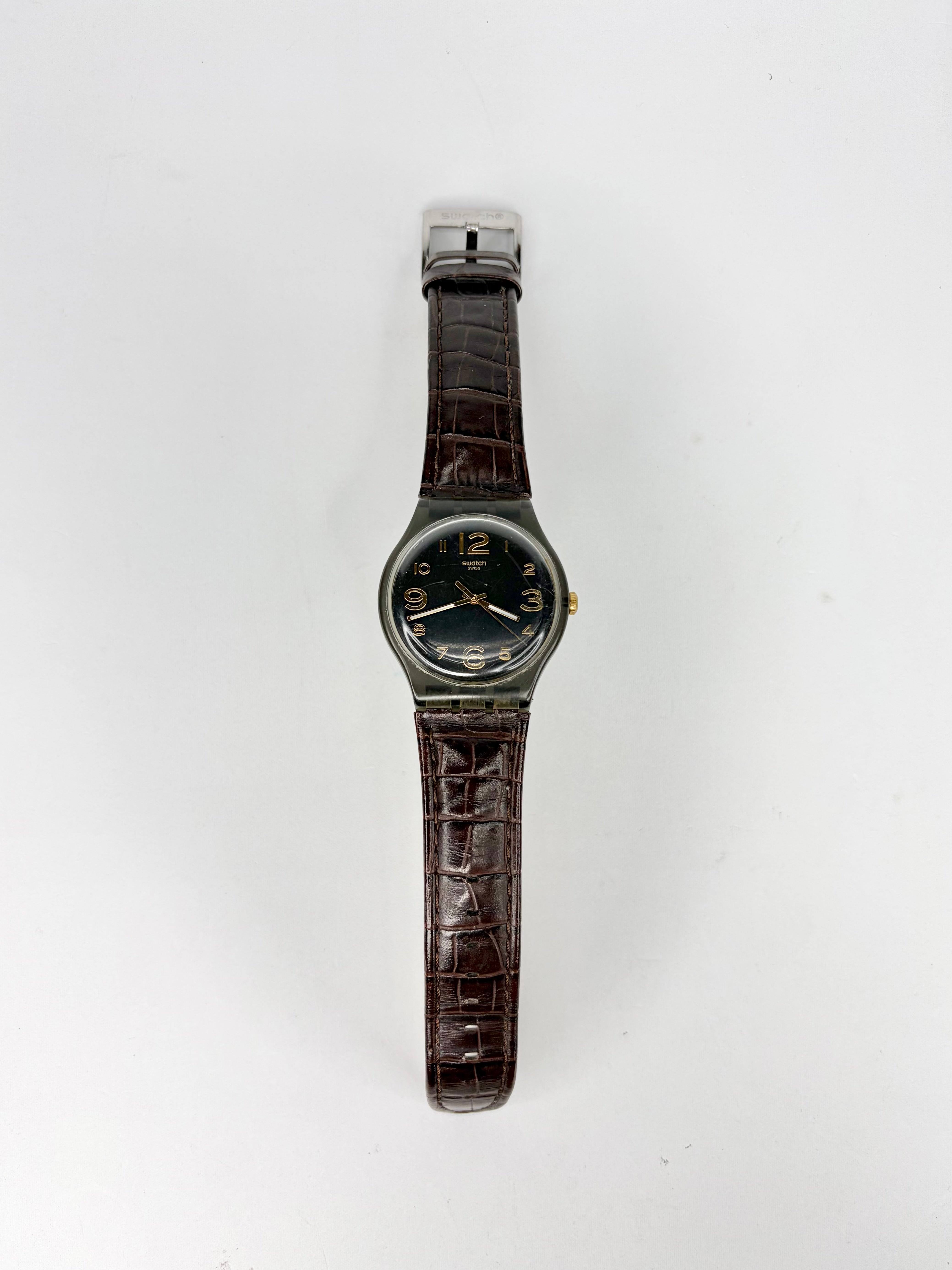 Swatch Black & Gold 'Town Hall' Croc Band Watch