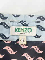 Kenzo Black & Sky Blue Contrast Silk Shirt - AU12/14