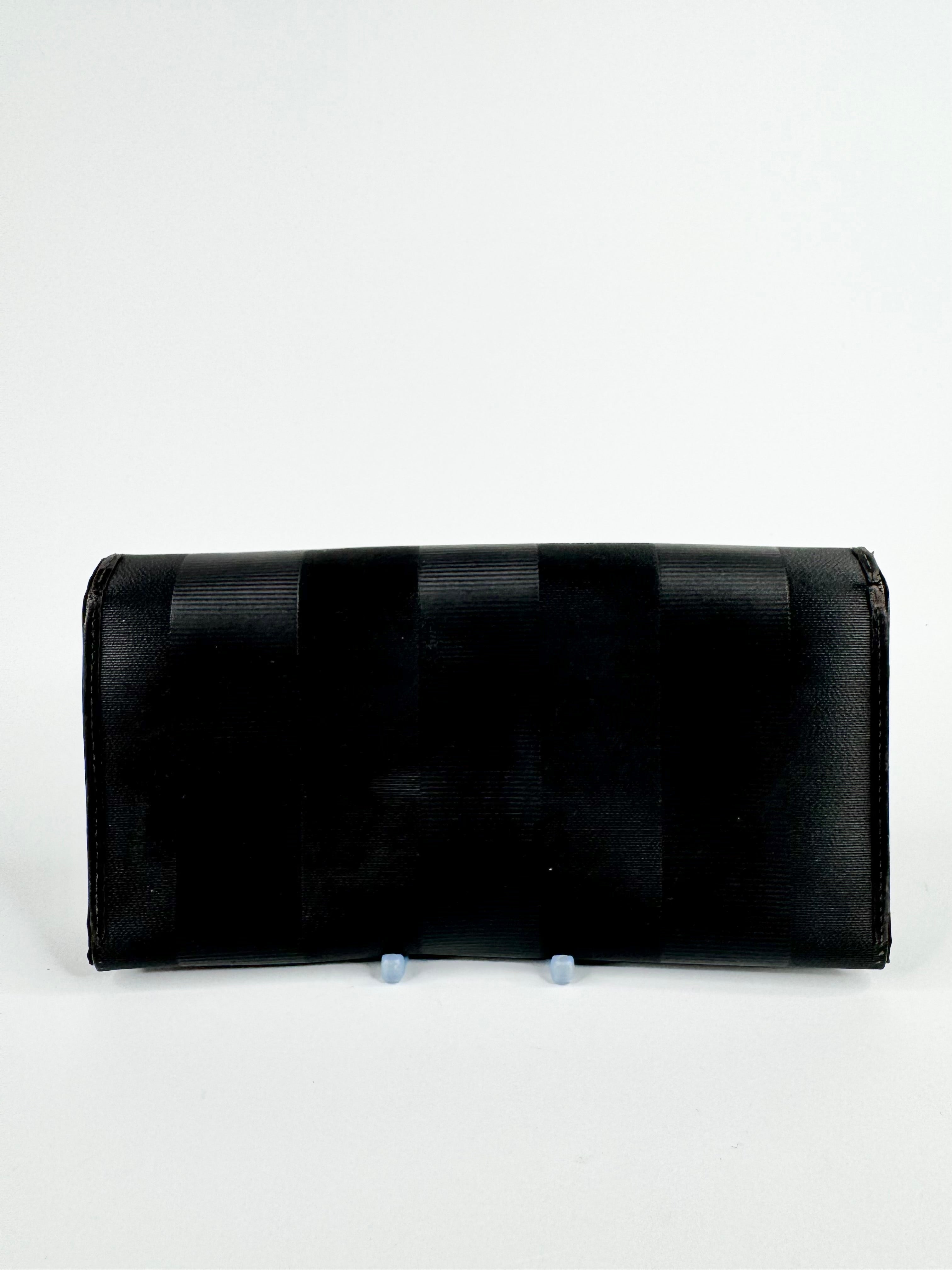 Vintage 90s Fendi Black Canvas & Leather Striped Wallet