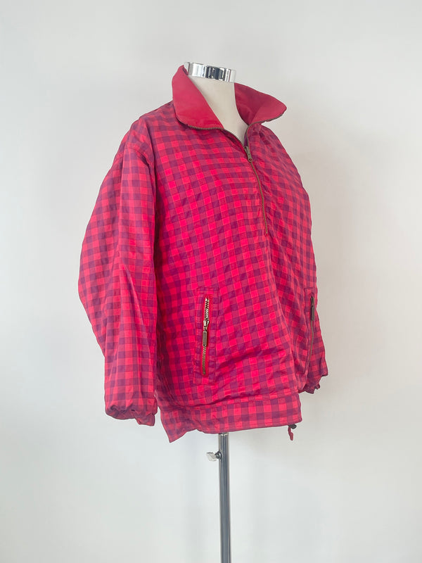 Vintage Powderhorn Red & Violet Checked 1/4 Zip Pullover - XXL