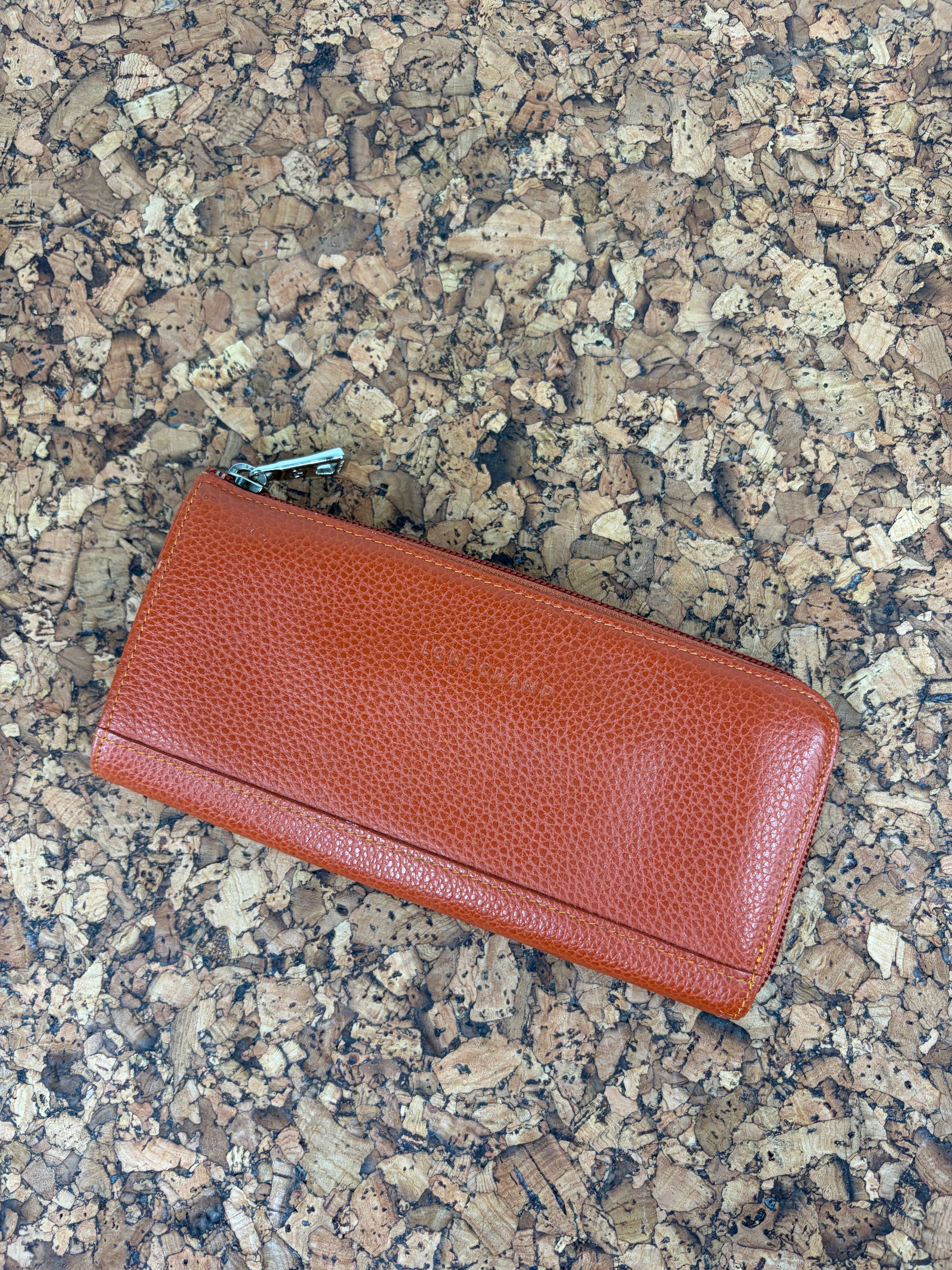 Longchamp Rust Pebbled Leather Wallet