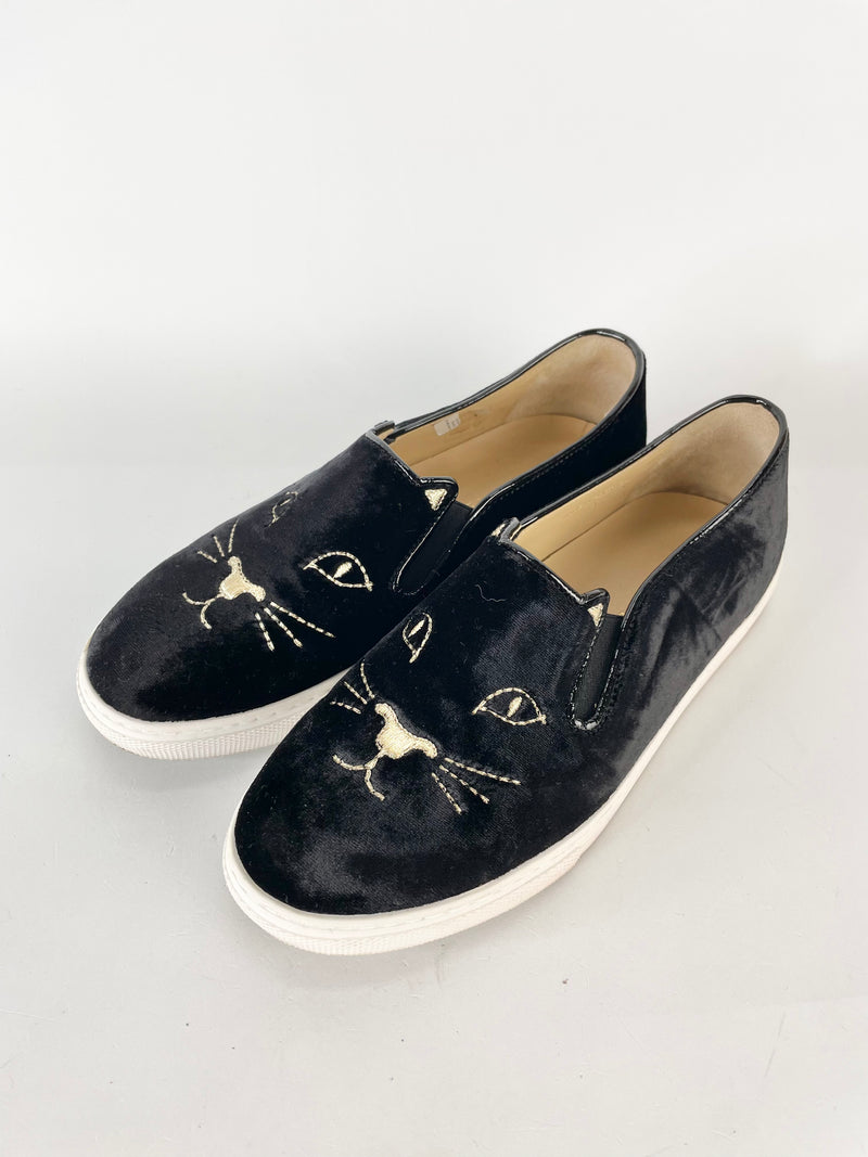 Charlotte Olympia 'Cool Cats' Black Velvet Sneakers - EU36.5