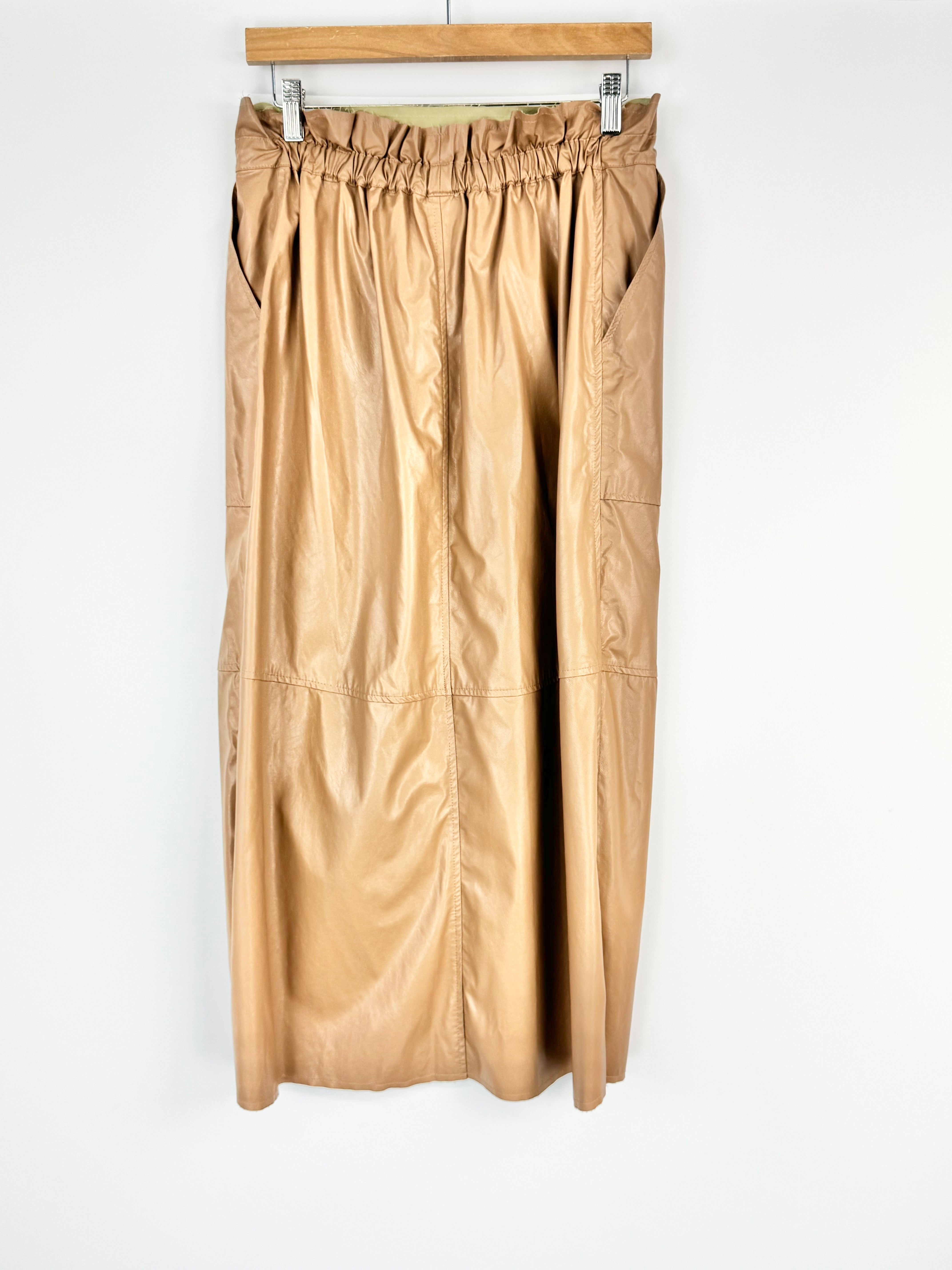 365 Beige Faux Leather A-line Skirt - AU10
