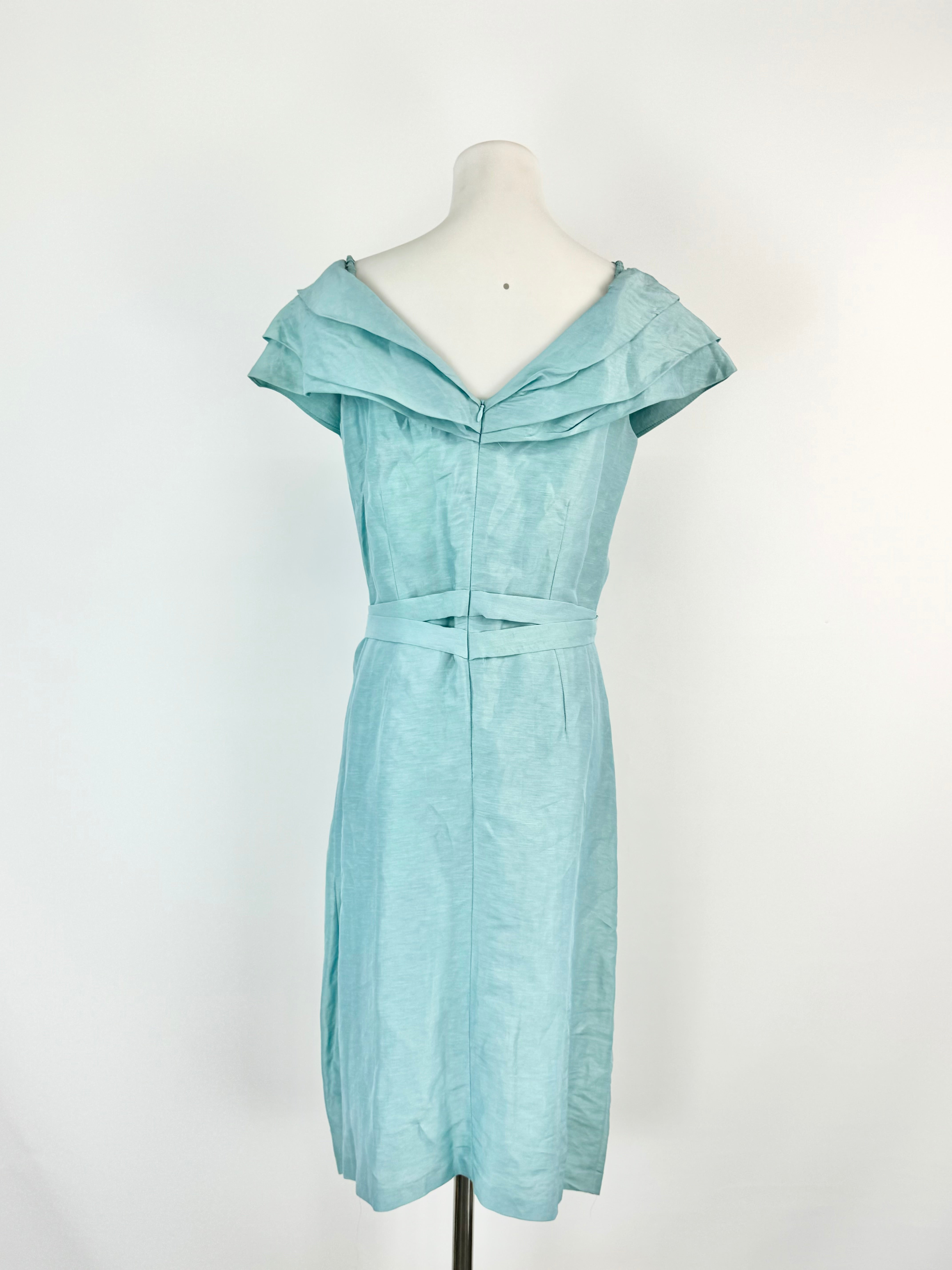 Maticevski Sky Blue Linen & Silk Midi Dress - AU10/AU12