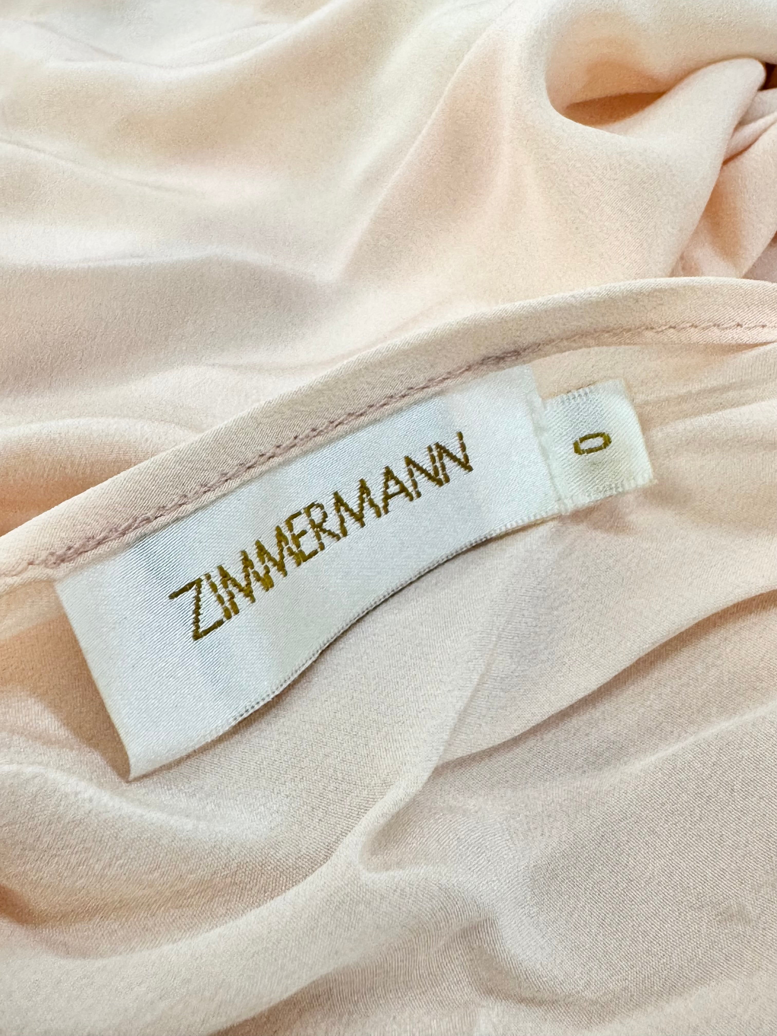 Zimmermann Pastel Peach Bias Cut Silk Cap Sleeve Dress - AU6/8