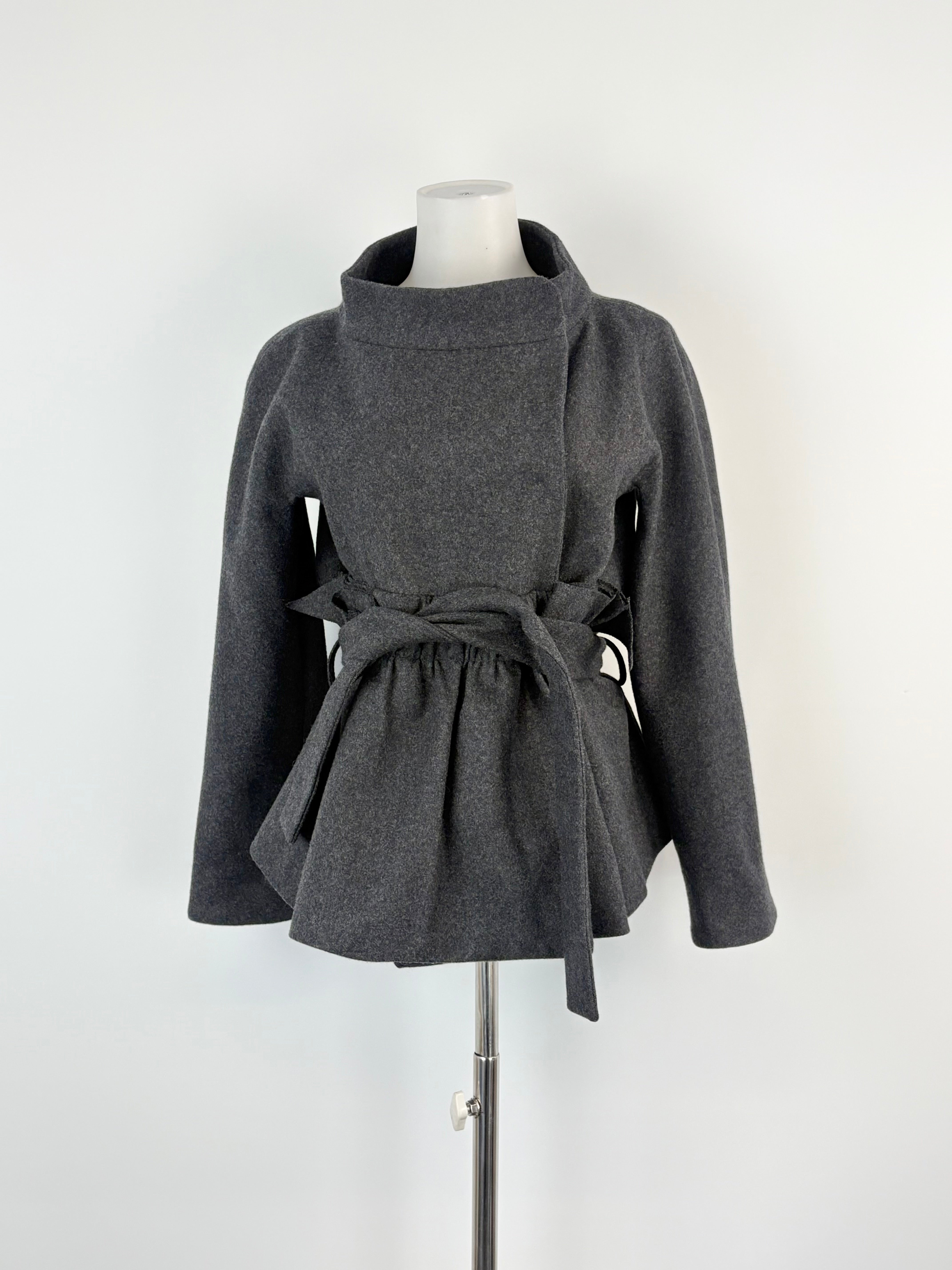 Marni Charcoal Wool-Blend Peplum Coat - AU8