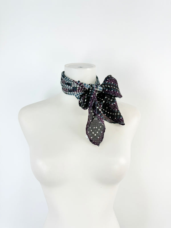 Vintage Jaeger Purple, Blue & Grey Woven Silk Scarf