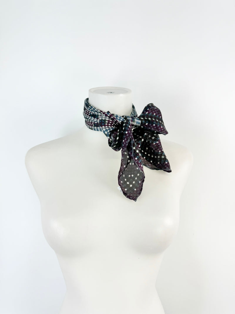 Vintage Jaeger Purple, Blue & Grey Woven Silk Scarf