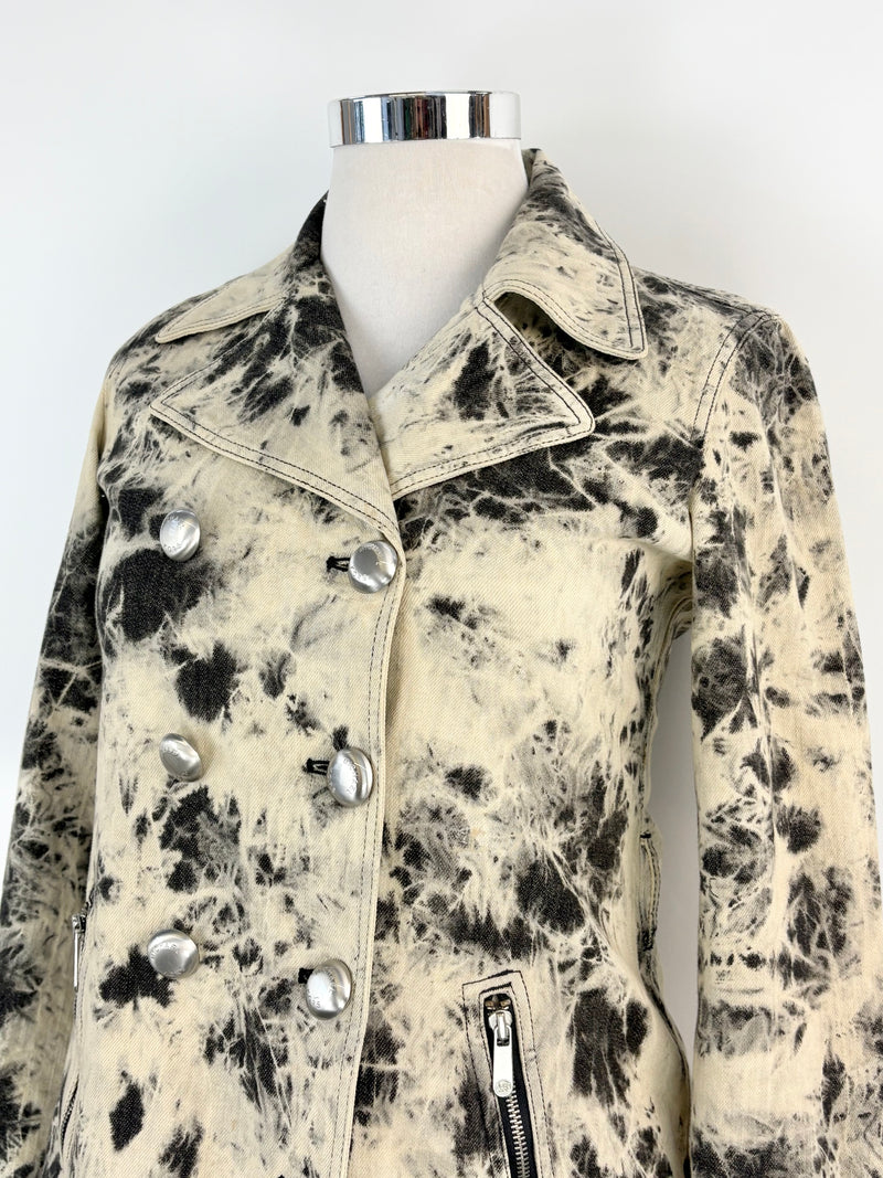 Michael by Michael Kors Off-White & Black Tie-Dye Denim Jacket - AU10/12